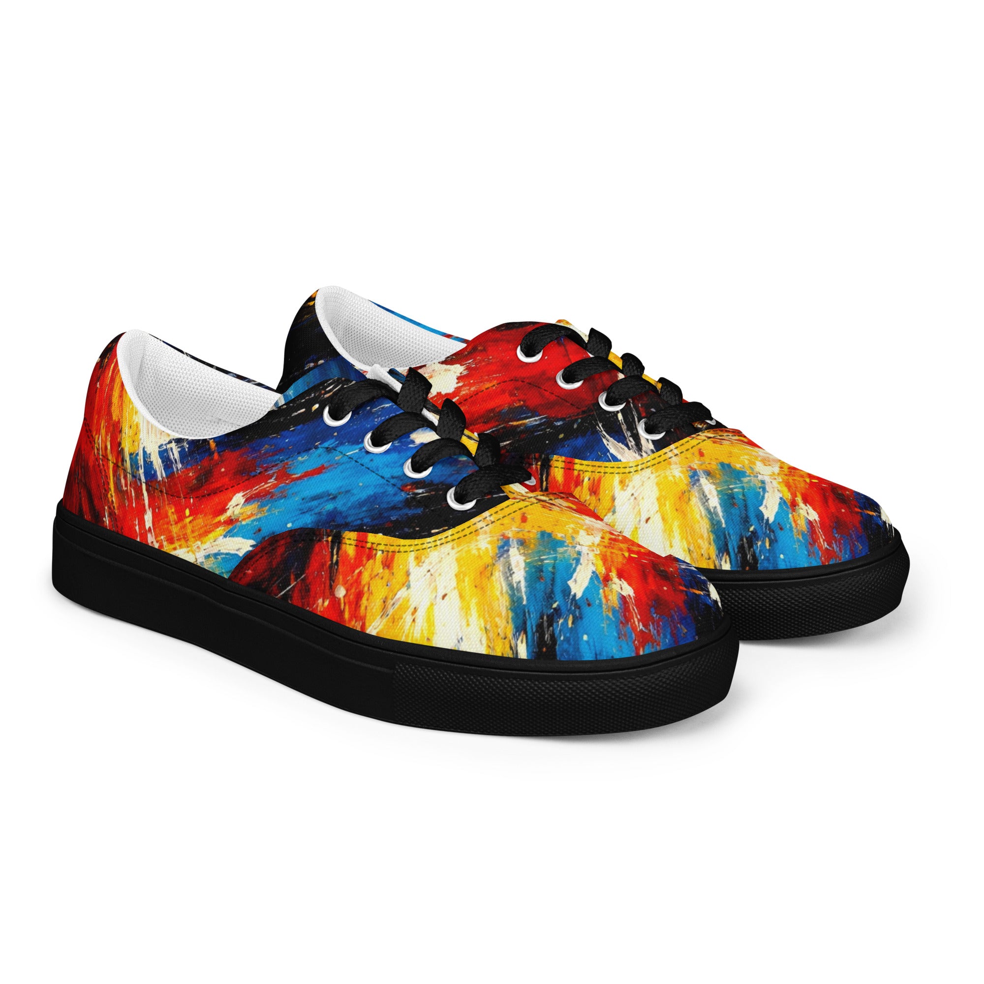 Women’s lace-up canvas shoes - Cosmic Burst: Women’s Lace-Up Canvas Shoes - Vibrant Abstract Art Explosion by printfluence.net
