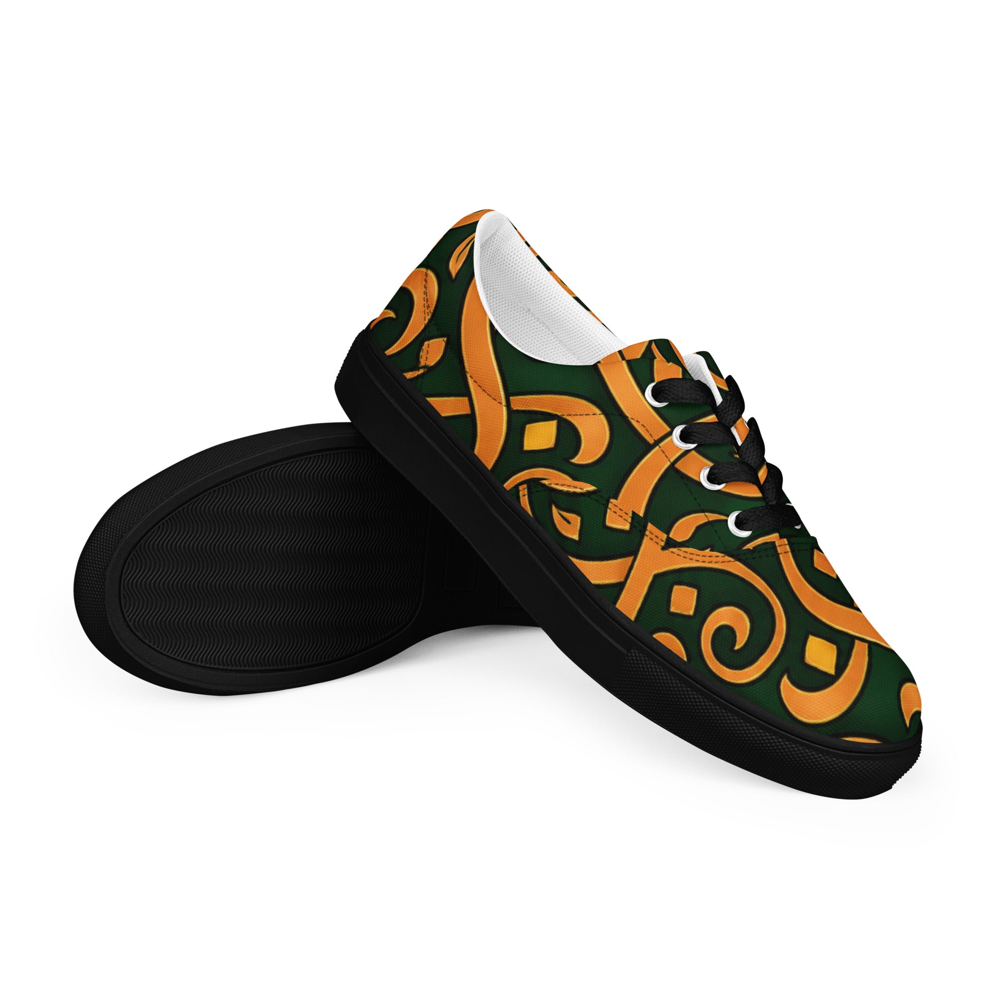 Women’s lace-up canvas shoes - Emerald Calligraphy: Women’s Lace-Up Canvas Shoes - Elegant Arabic Script Art by printfluence.net