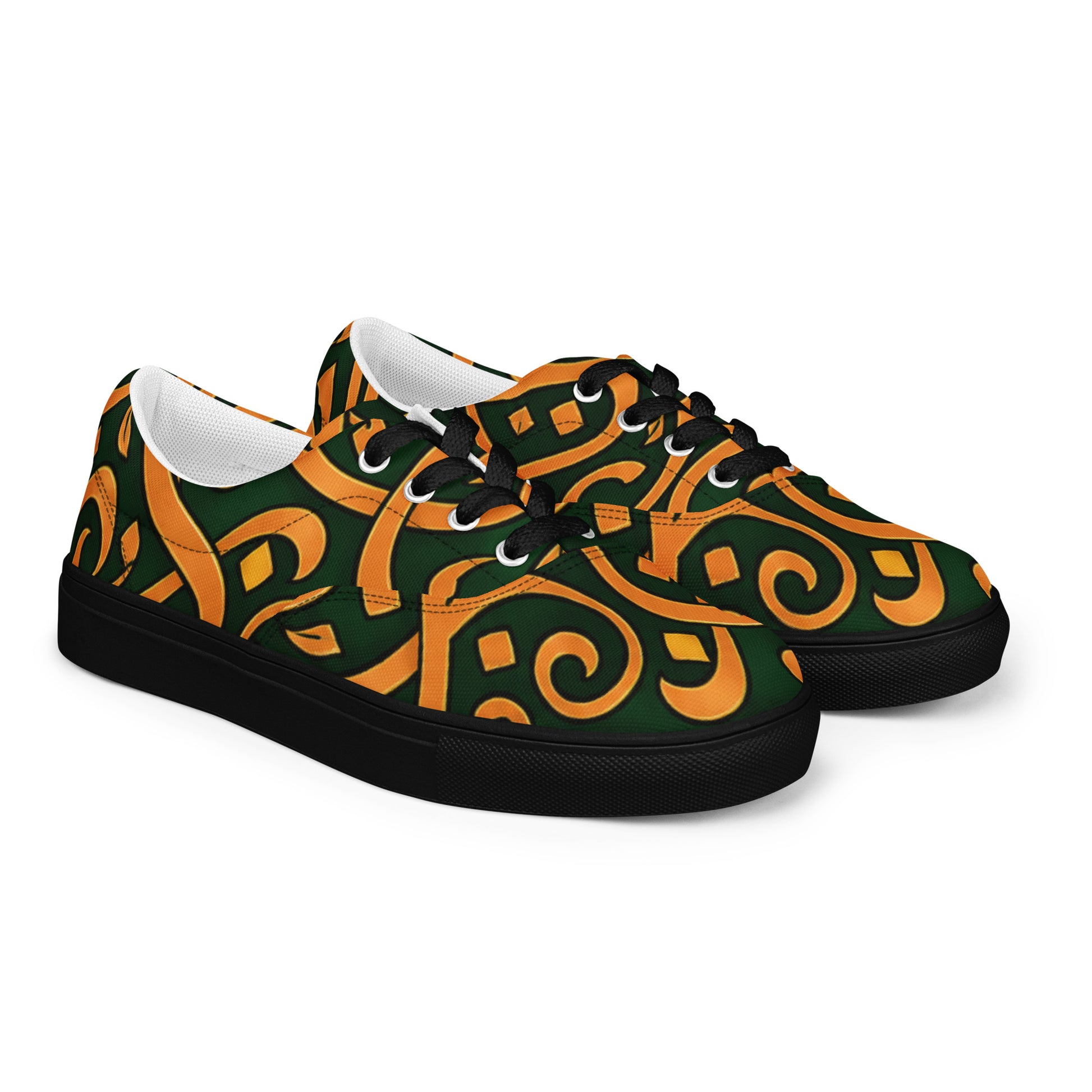 Women’s lace-up canvas shoes - Emerald Calligraphy: Women’s Lace-Up Canvas Shoes - Elegant Arabic Script Art by printfluence.net