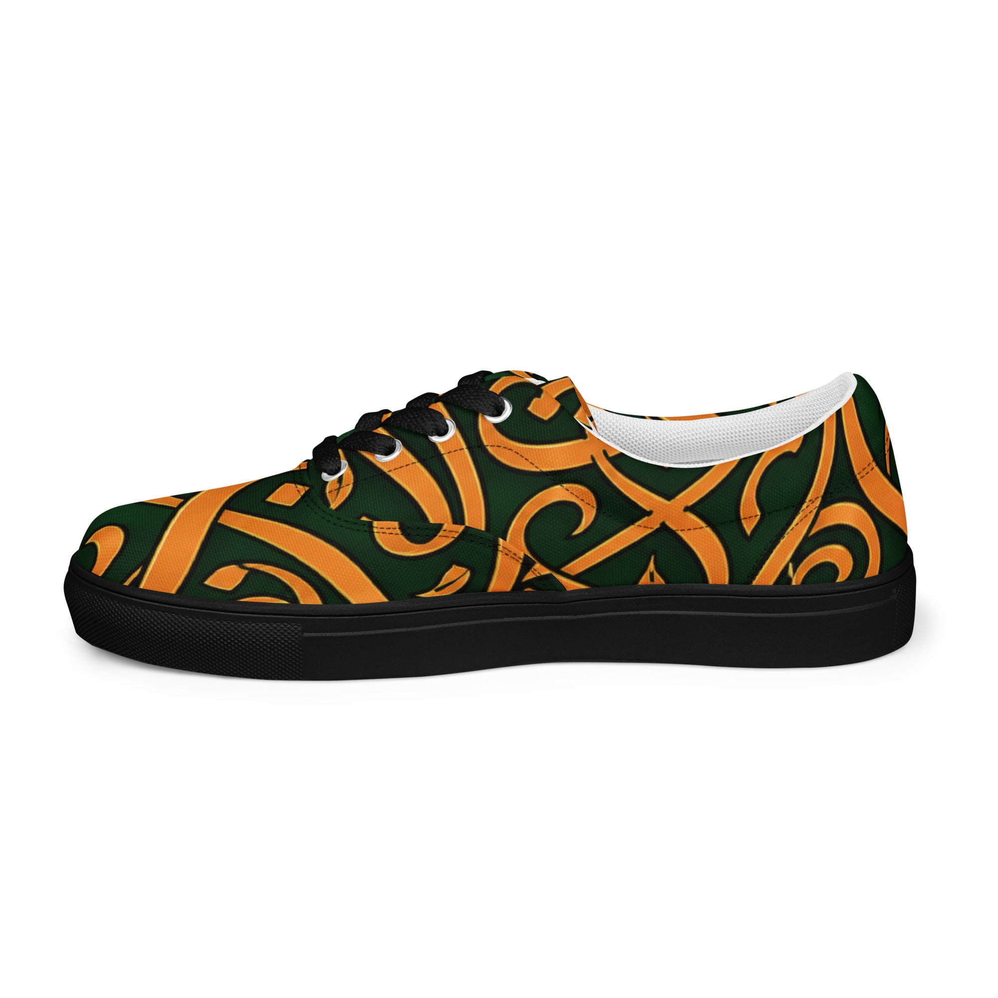 Women’s lace-up canvas shoes - Emerald Calligraphy: Women’s Lace-Up Canvas Shoes - Elegant Arabic Script Art by printfluence.net