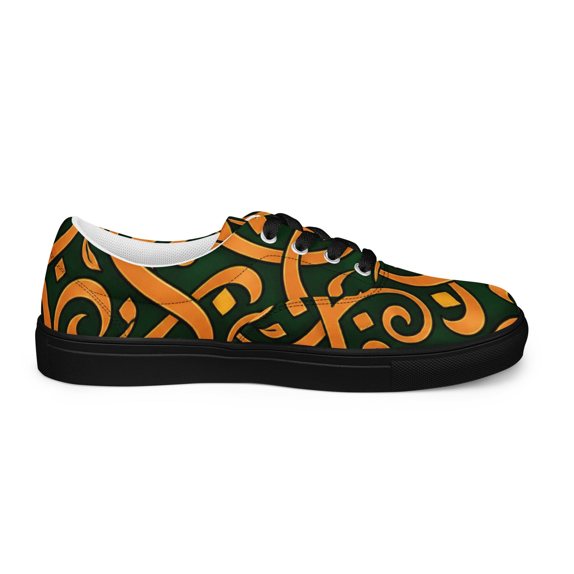 Women’s lace-up canvas shoes - Emerald Calligraphy: Women’s Lace-Up Canvas Shoes - Elegant Arabic Script Art by printfluence.net