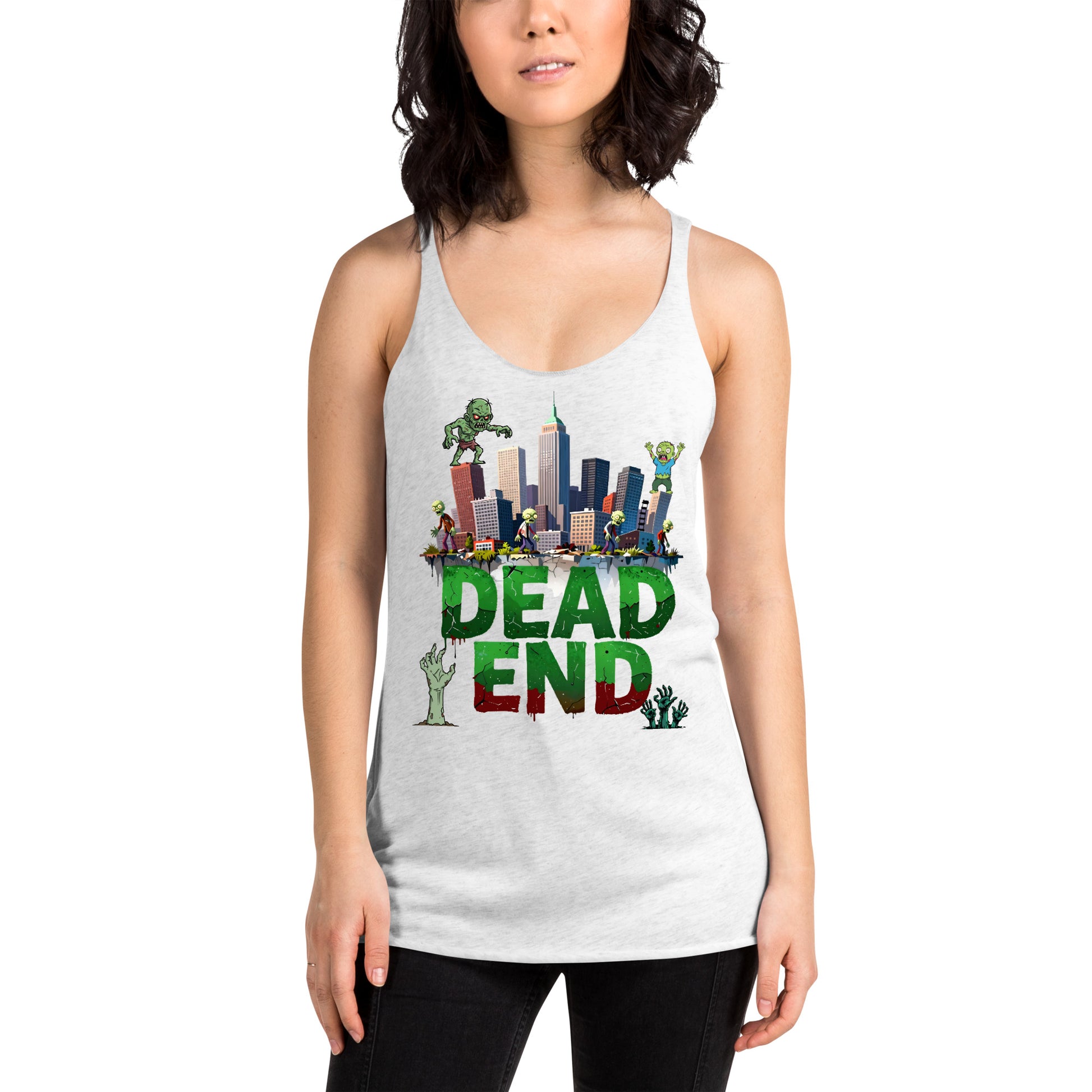 Women's Racerback Tank - Dead End Zombie City Racerback Tank – Apocalypse Edge for Elite Survivors by printfluence.net