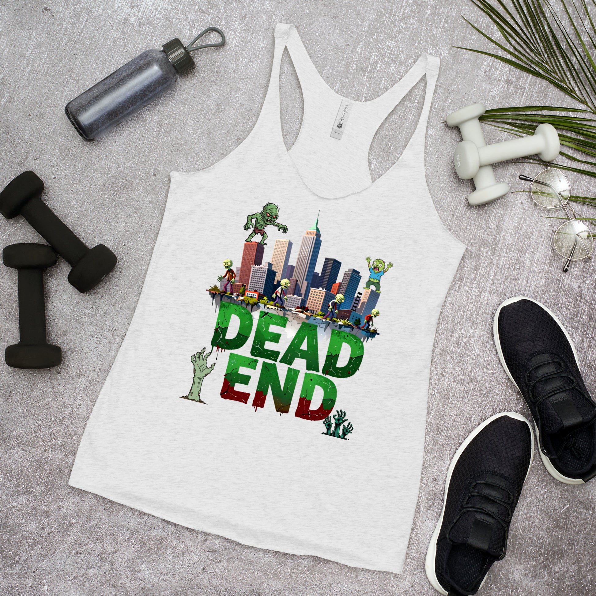 Women's Racerback Tank - Dead End Zombie City Racerback Tank – Apocalypse Edge for Elite Survivors by printfluence.net