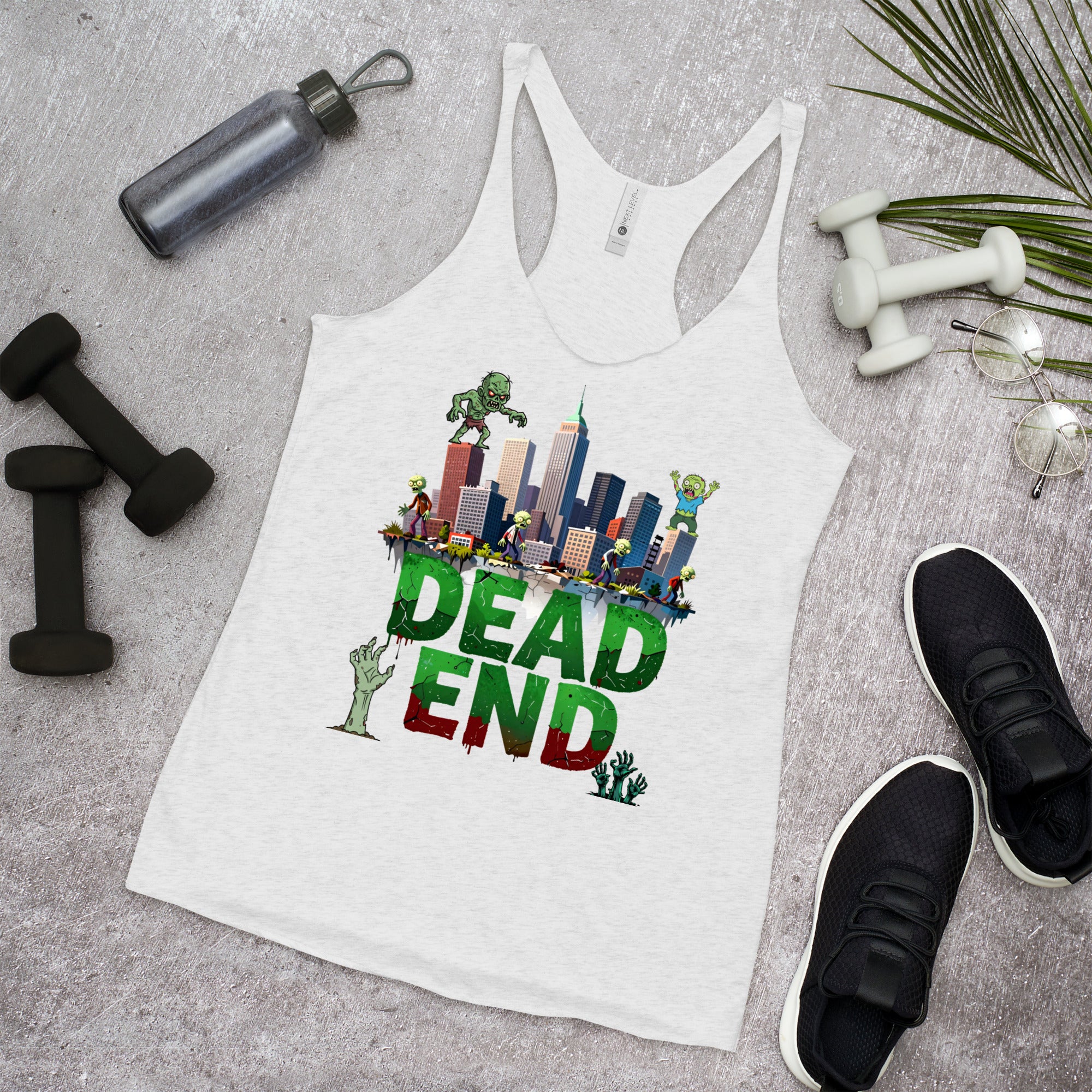Women's Racerback Tank - Dead End Zombie City Racerback Tank – Apocalypse Edge for Elite Survivors by printfluence.net