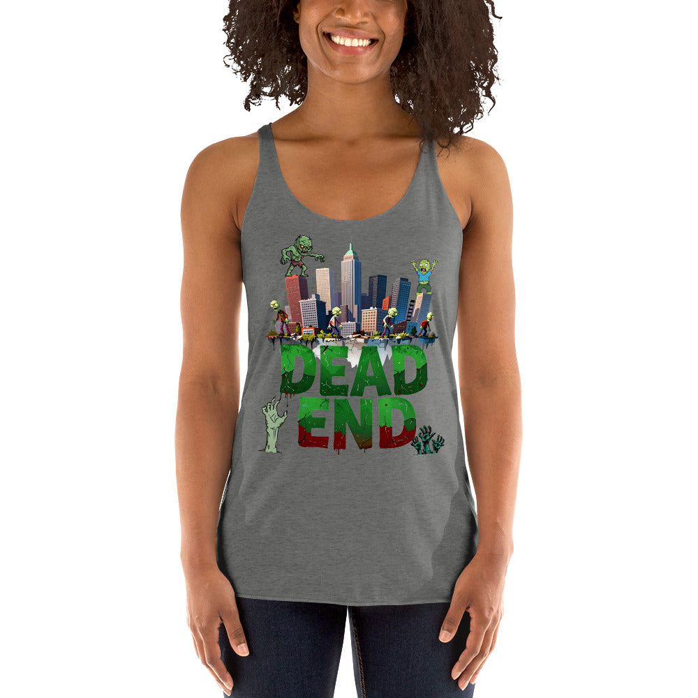 Women's Racerback Tank - Dead End Zombie City Racerback Tank – Apocalypse Edge for Elite Survivors by printfluence.net