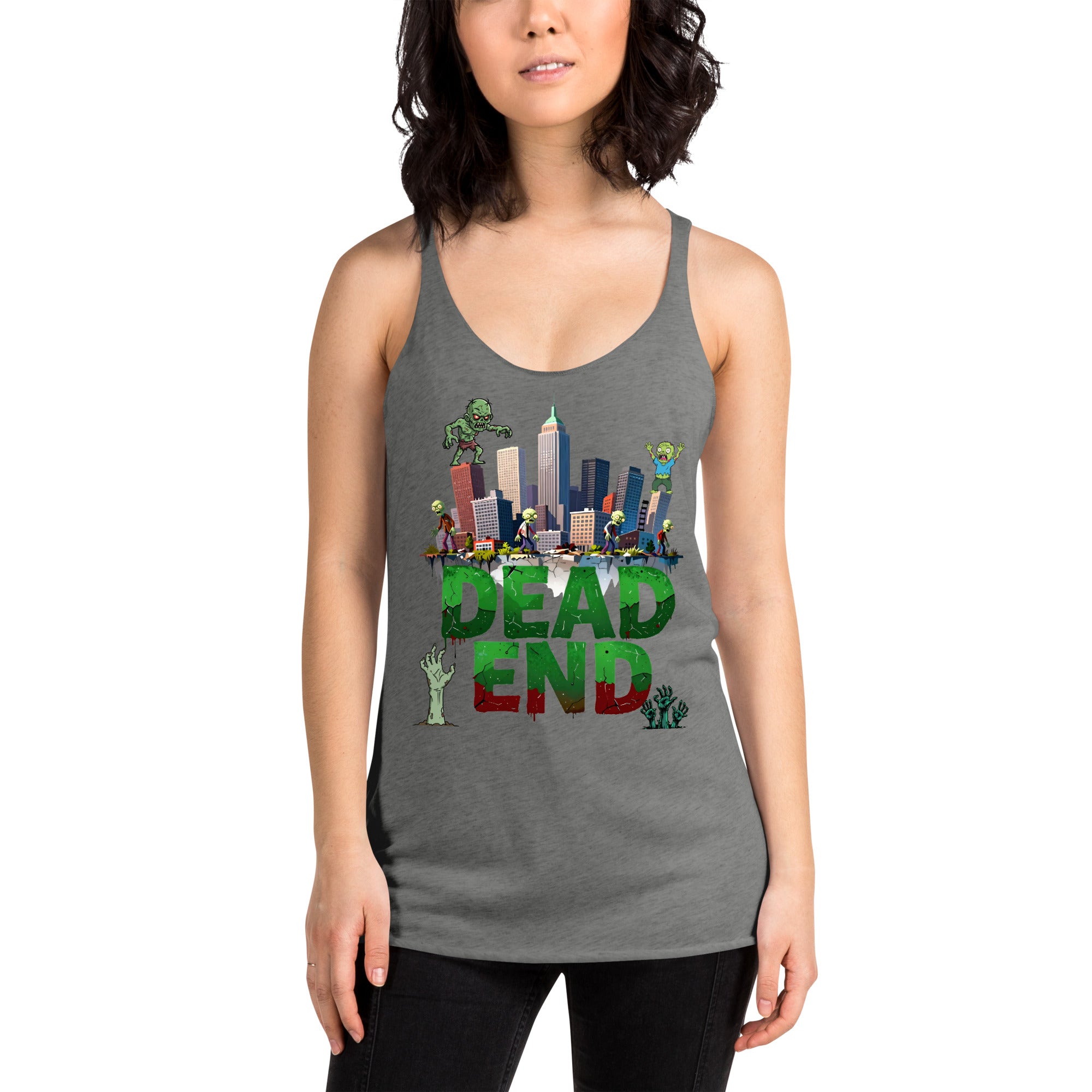 Women's Racerback Tank - Dead End Zombie City Racerback Tank – Apocalypse Edge for Elite Survivors by printfluence.net