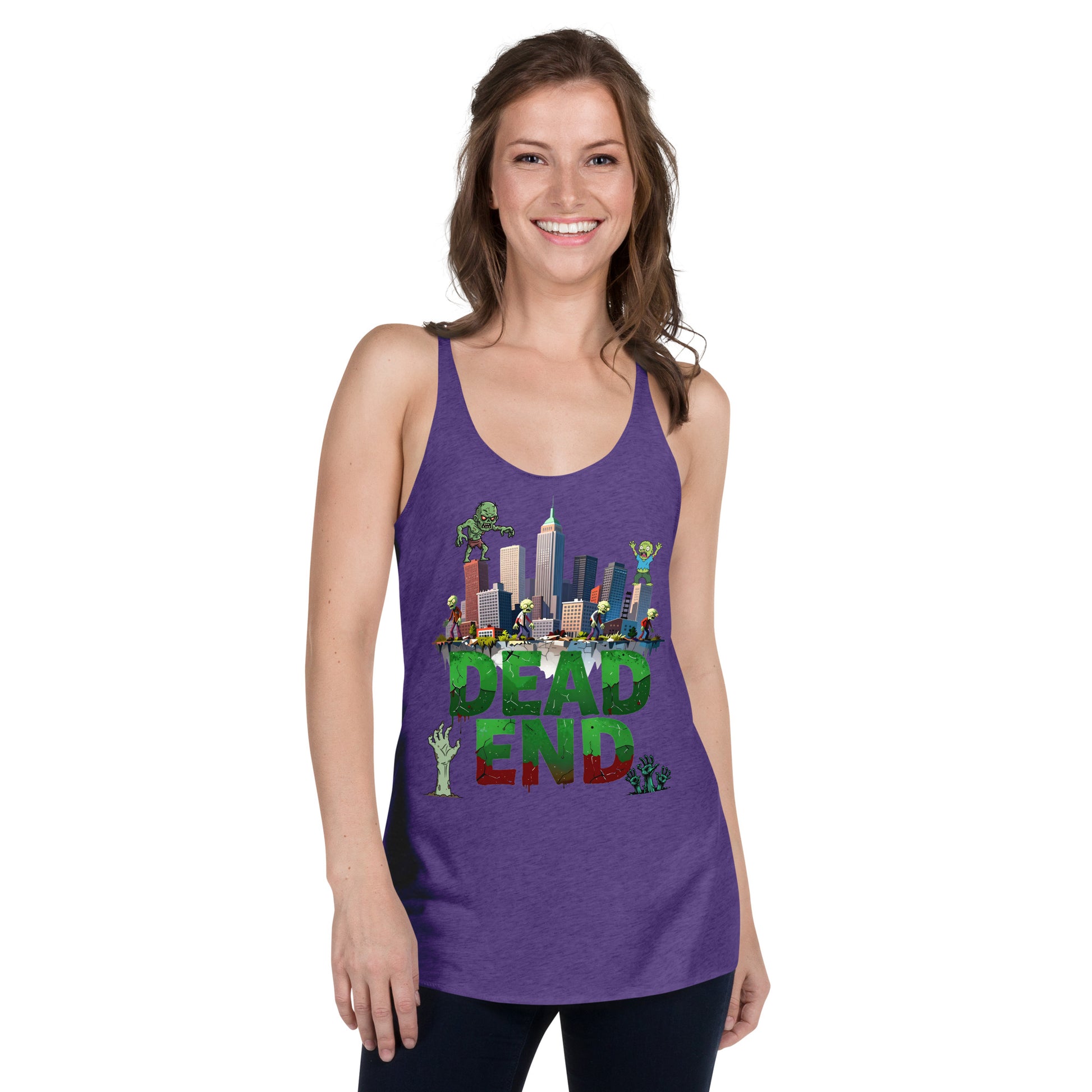 Women's Racerback Tank - Dead End Zombie City Racerback Tank – Apocalypse Edge for Elite Survivors by printfluence.net