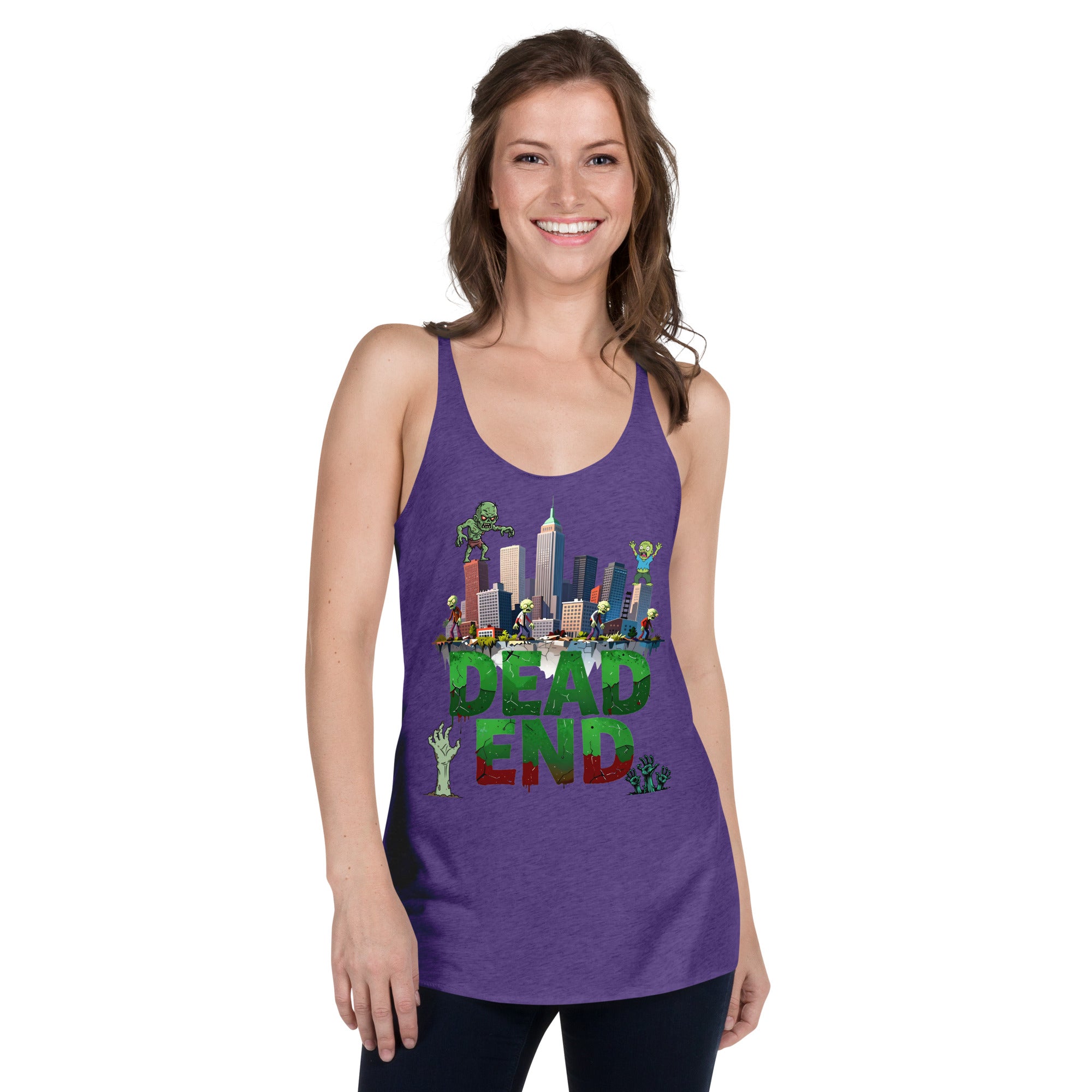 Women's Racerback Tank - Dead End Zombie City Racerback Tank – Apocalypse Edge for Elite Survivors by printfluence.net