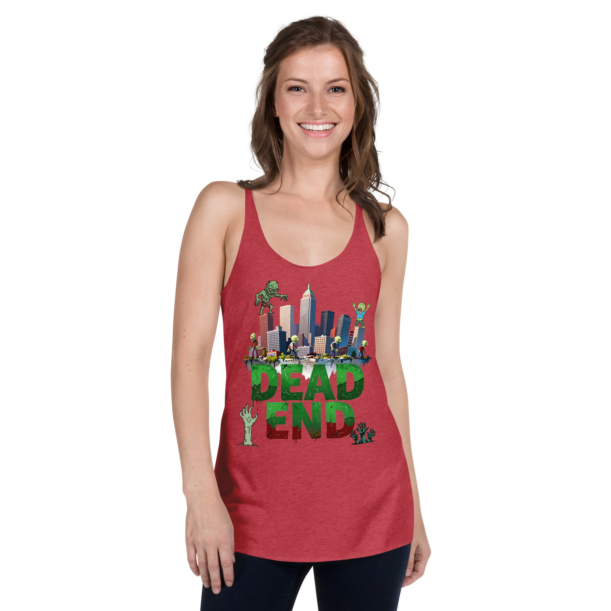Women's Racerback Tank - Dead End Zombie City Racerback Tank – Apocalypse Edge for Elite Survivors by printfluence.net