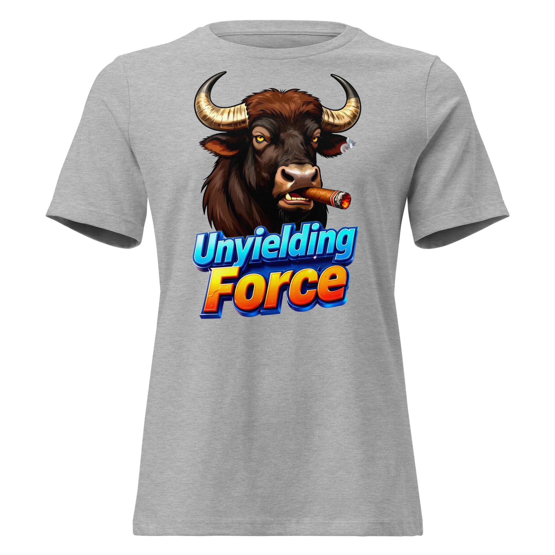 Women's Relaxed T-Shirt - Unyielding Force Women's Relaxed Tee – Bold Bull Power for Strong Women by printfluence.net