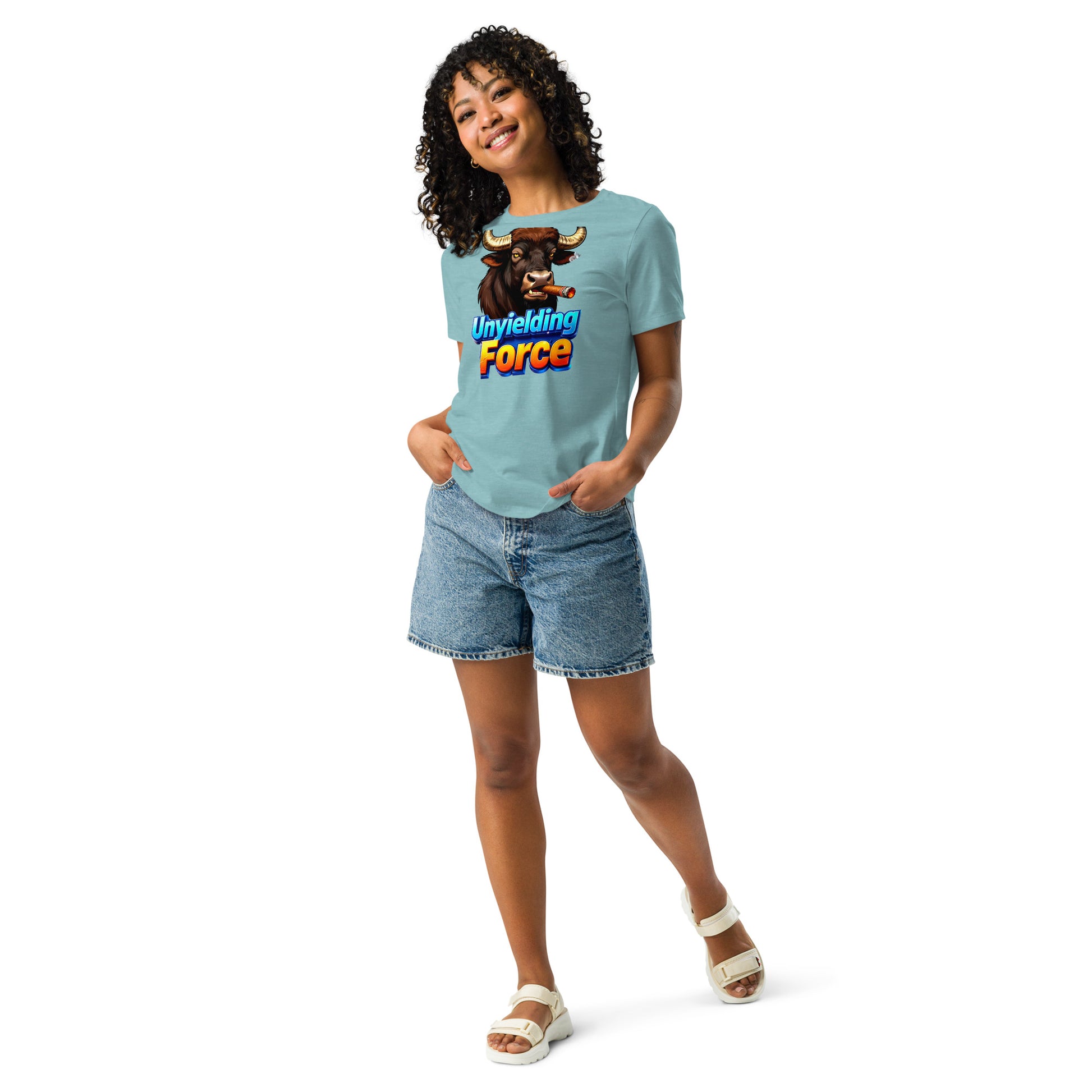 Women's Relaxed T-Shirt - Unyielding Force Women's Relaxed Tee – Bold Bull Power for Strong Women by printfluence.net