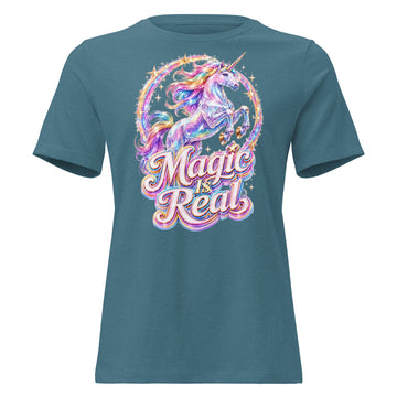 Women's Relaxed T-Shirt -Majestic Crystal Unicorn - Magic Is Real Premium Graphic Design by printfluence.net