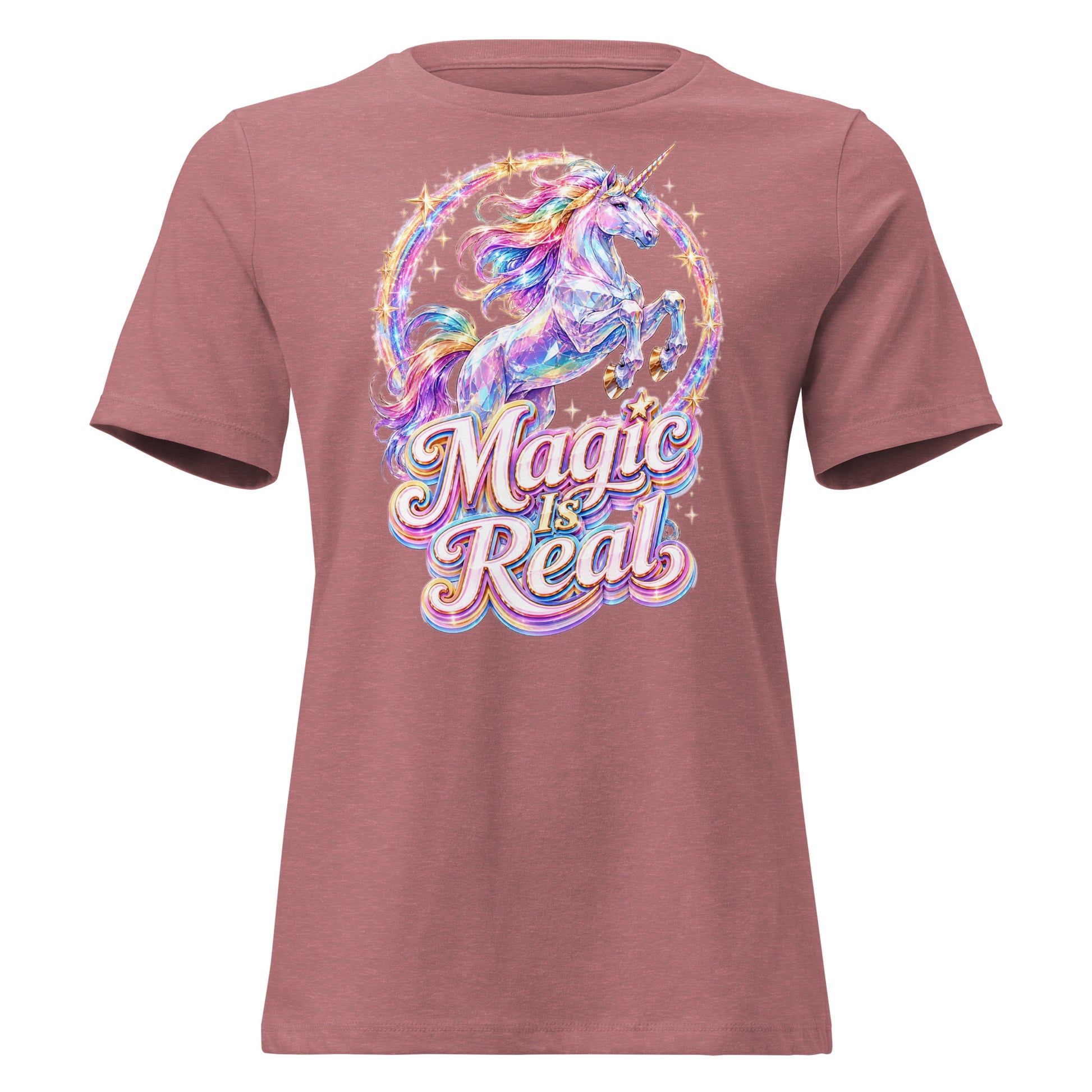 Women's Relaxed T-Shirt -Majestic Crystal Unicorn - Magic Is Real Premium Graphic Design by printfluence.net