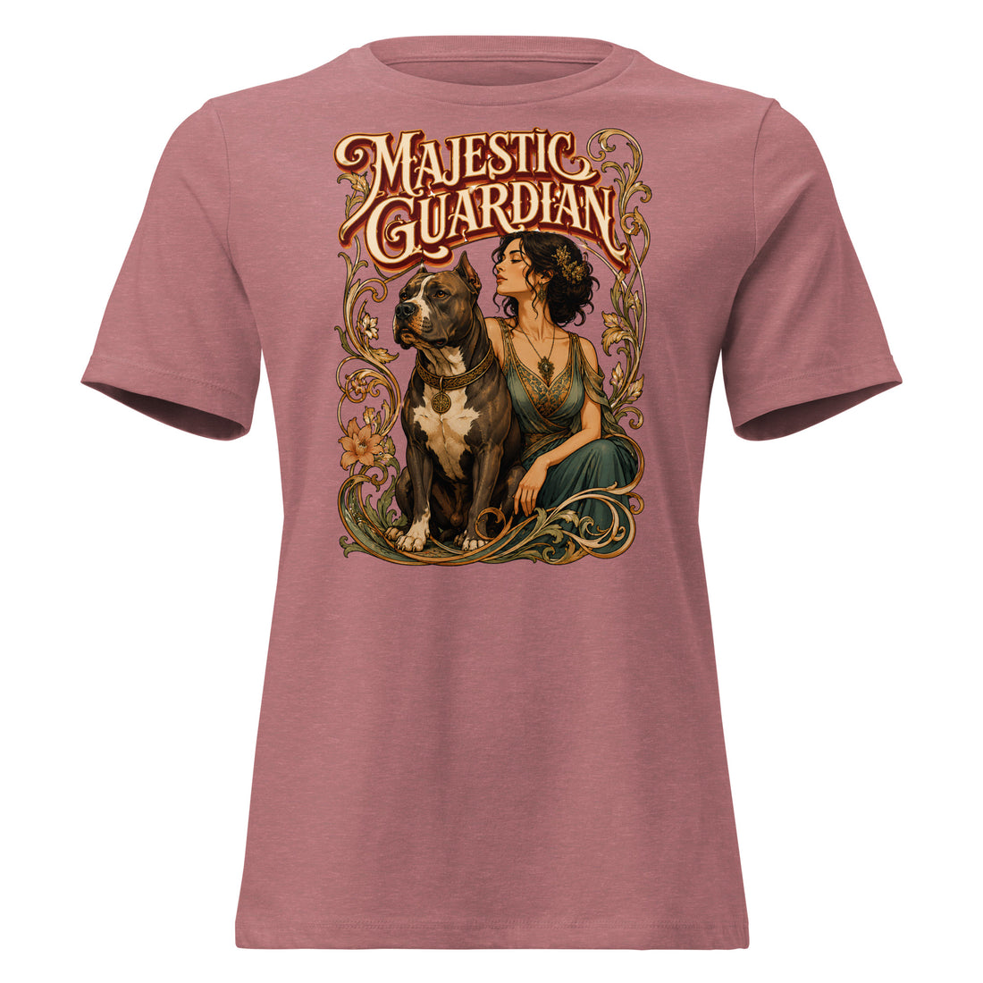 Majestic Guardian Tee - Art Nouveau Pitbull Lovers Relaxed T-Shirt T-2 by printfluence.net