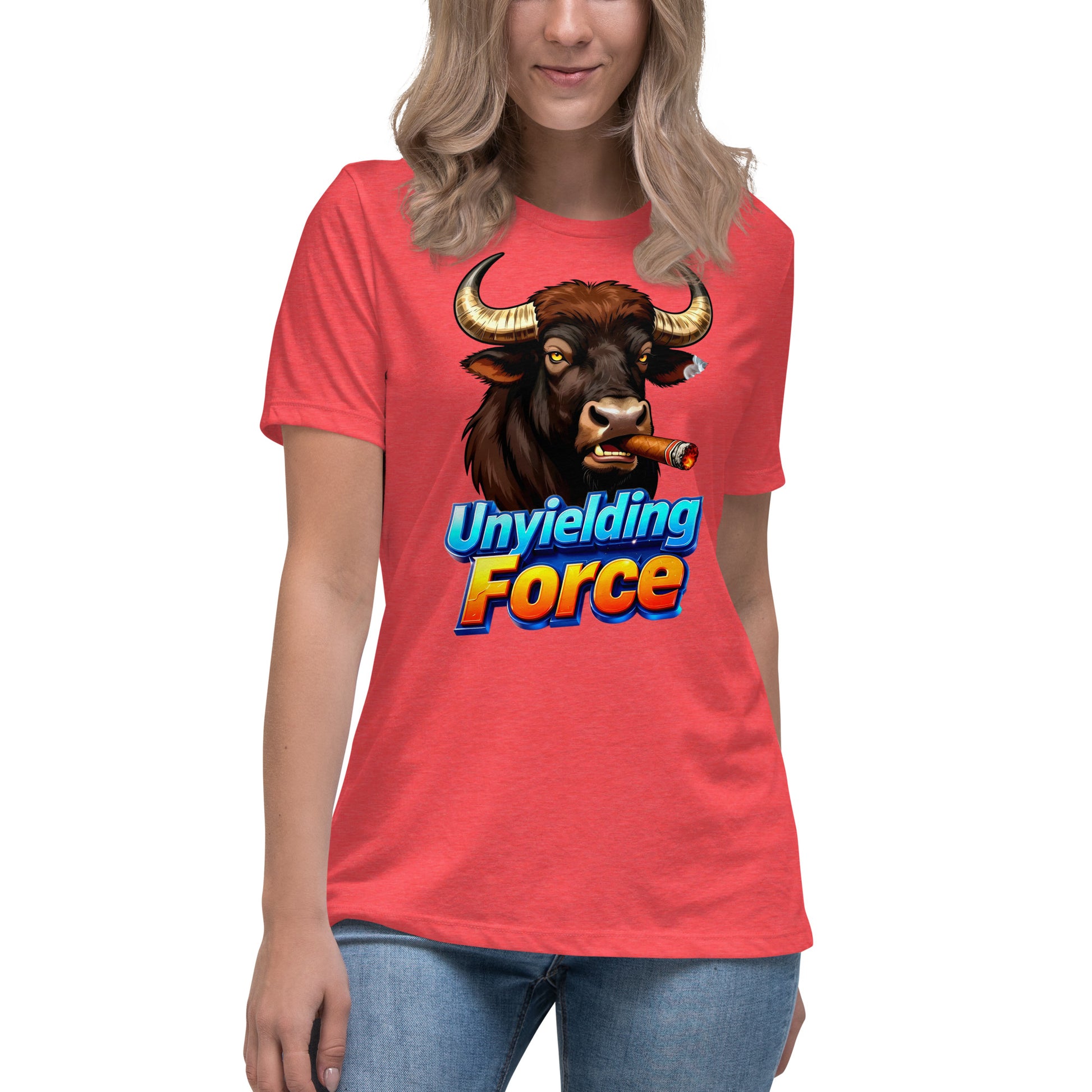 Women's Relaxed T-Shirt - Unyielding Force Women's Relaxed Tee – Bold Bull Power for Strong Women by printfluence.net