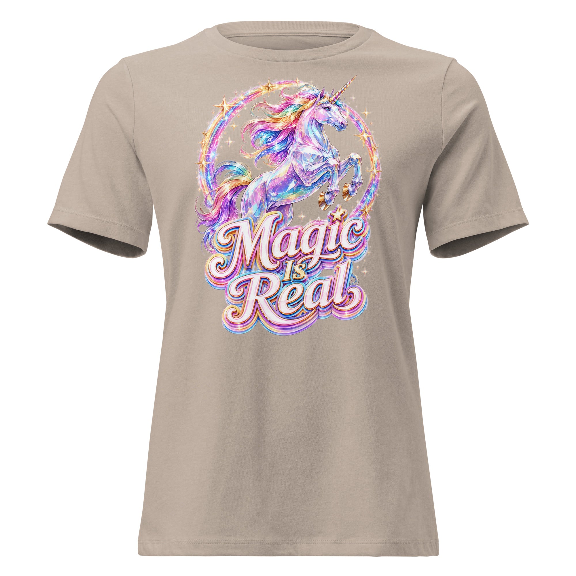 Women's Relaxed T-Shirt -Majestic Crystal Unicorn - Magic Is Real Premium Graphic Design by printfluence.net