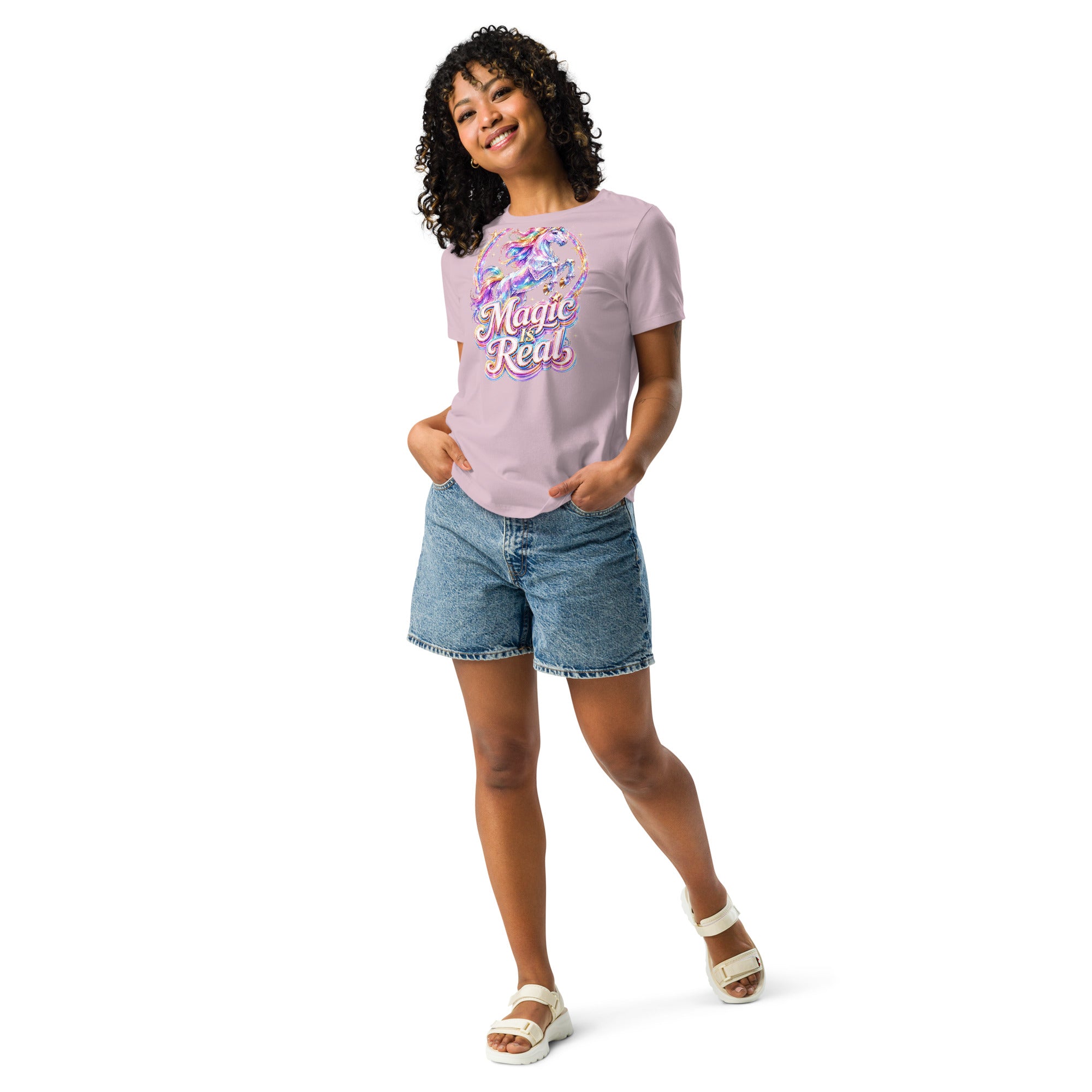 Women's Relaxed T-Shirt -Majestic Crystal Unicorn - Magic Is Real Premium Graphic Design by printfluence.net