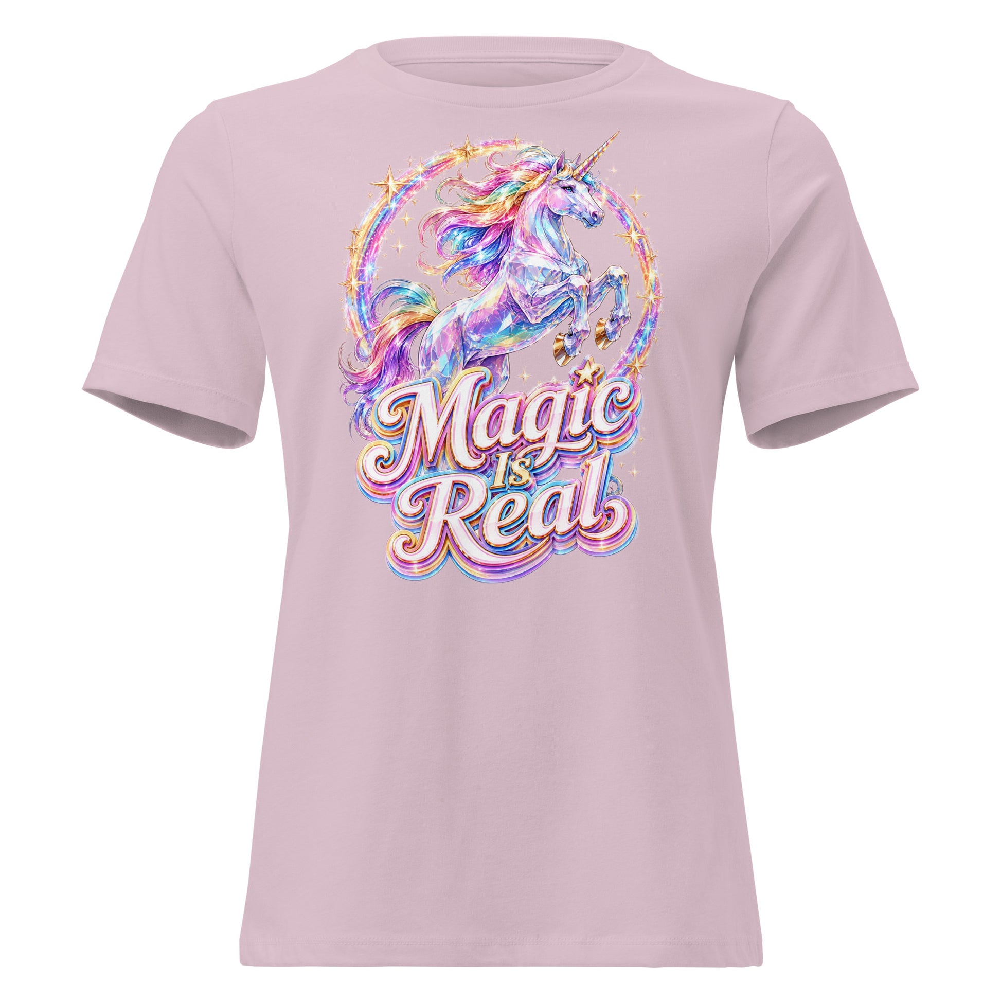 Women's Relaxed T-Shirt -Majestic Crystal Unicorn - Magic Is Real Premium Graphic Design by printfluence.net