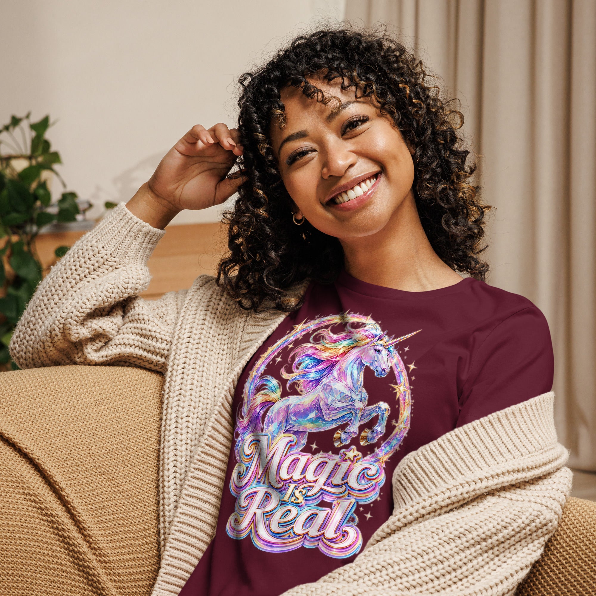 Women's Relaxed T-Shirt -Majestic Crystal Unicorn - Magic Is Real Premium Graphic Design by printfluence.net