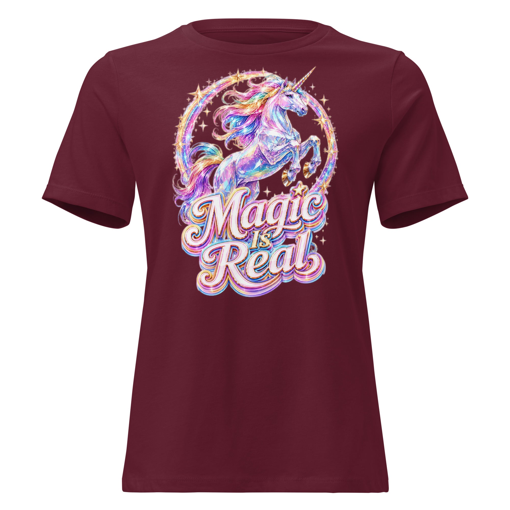 Women's Relaxed T-Shirt -Majestic Crystal Unicorn - Magic Is Real Premium Graphic Design by printfluence.net
