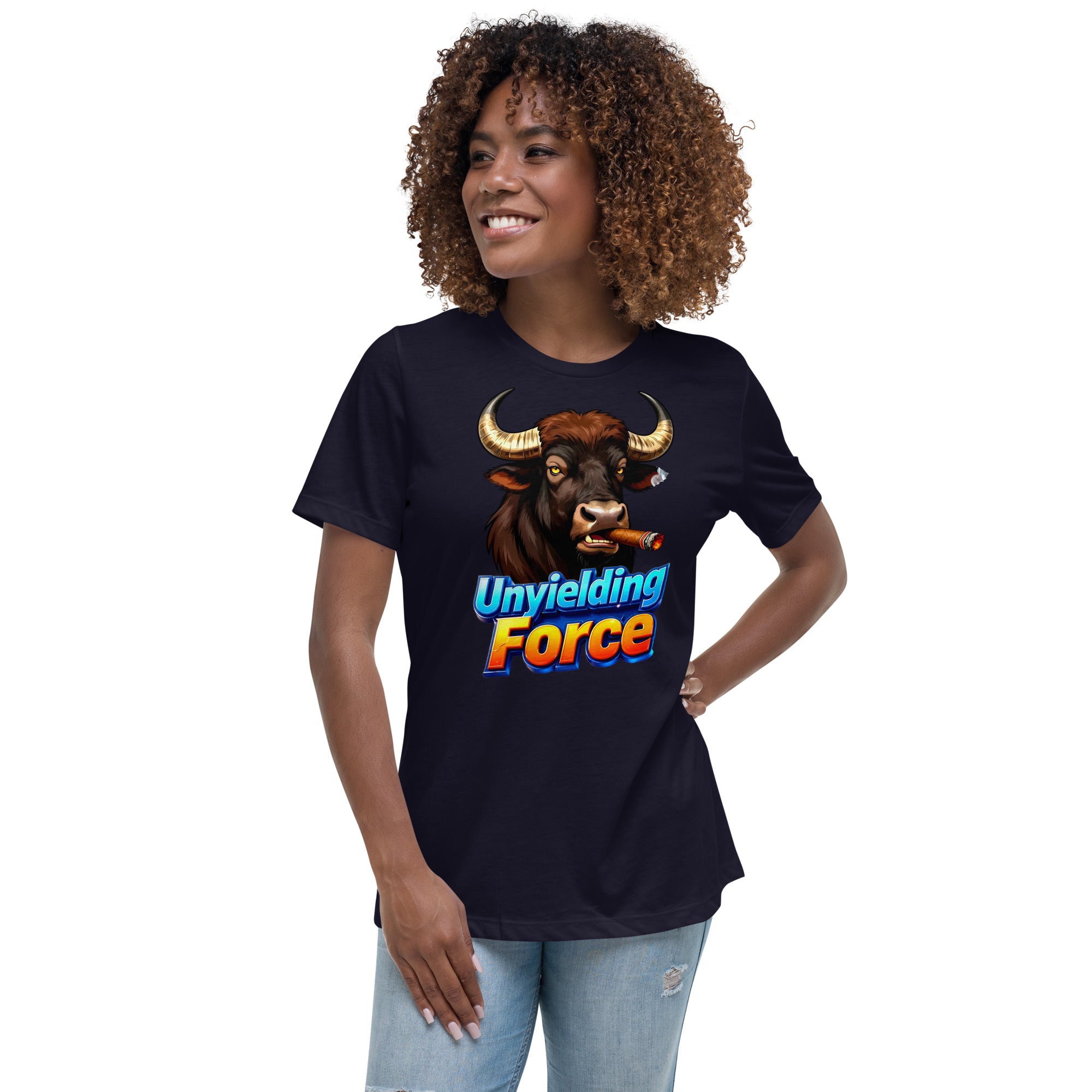 Women's Relaxed T-Shirt - Unyielding Force Women's Relaxed Tee – Bold Bull Power for Strong Women by printfluence.net