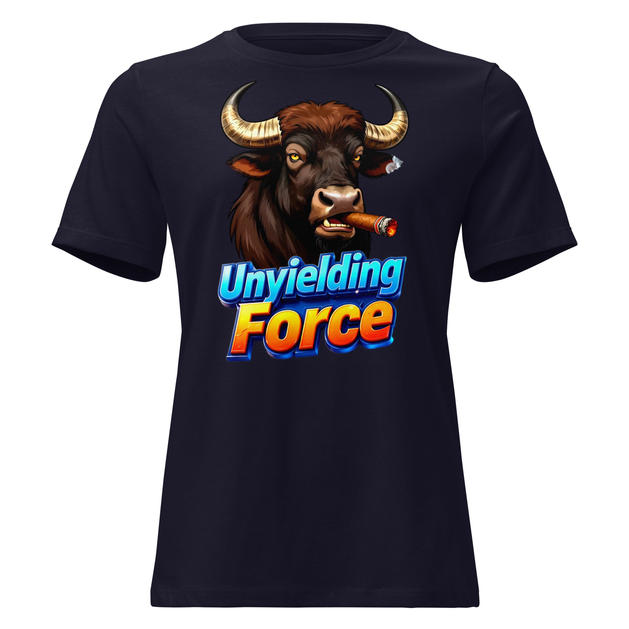 Women's Relaxed T-Shirt - Unyielding Force Women's Relaxed Tee – Bold Bull Power for Strong Women by printfluence.net