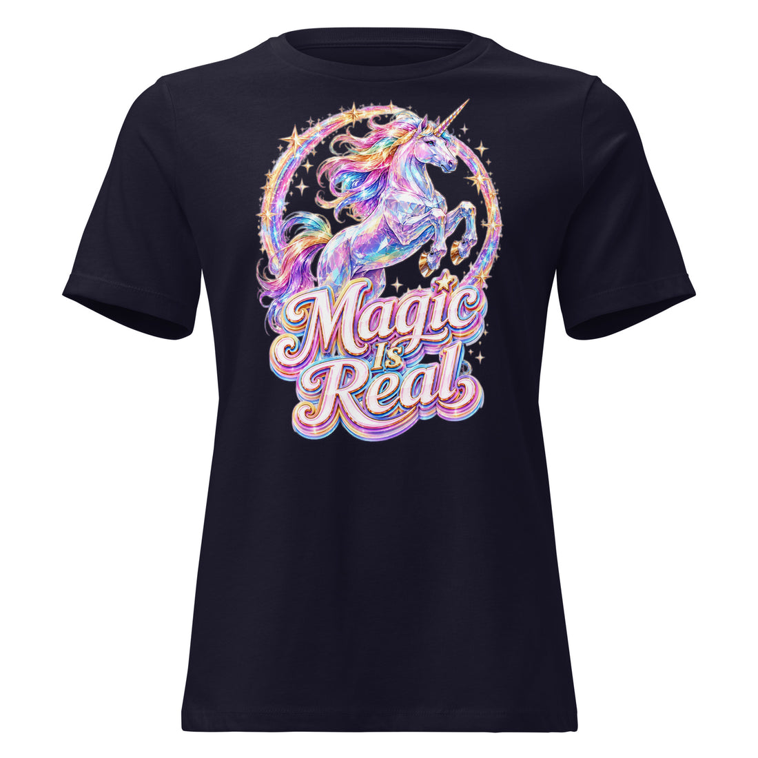 Women's Relaxed T-Shirt -Majestic Crystal Unicorn - Magic Is Real Premium Graphic Design by printfluence.net