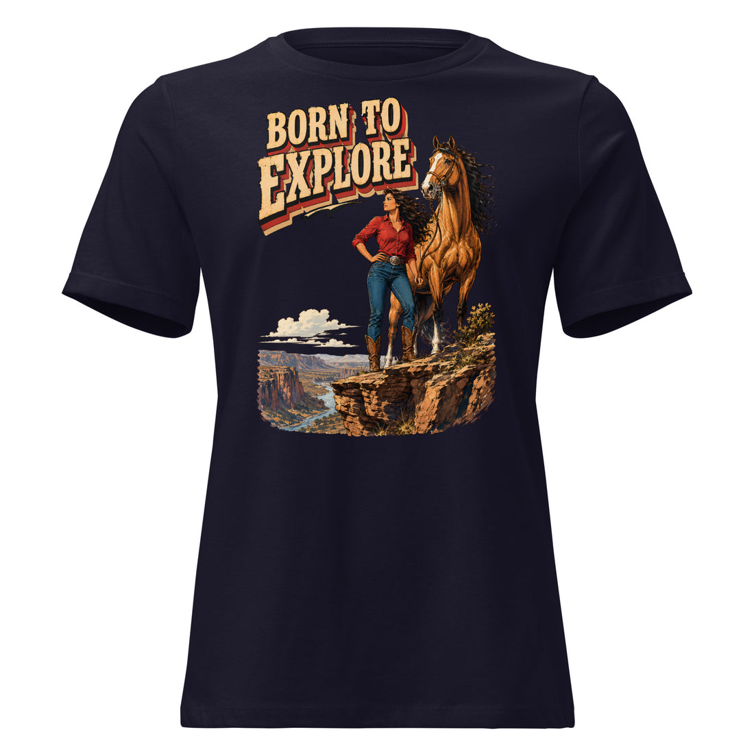 Born to Explore Women's Relaxed Tee - Horse Lovers Edition T-2 by printfluence.net