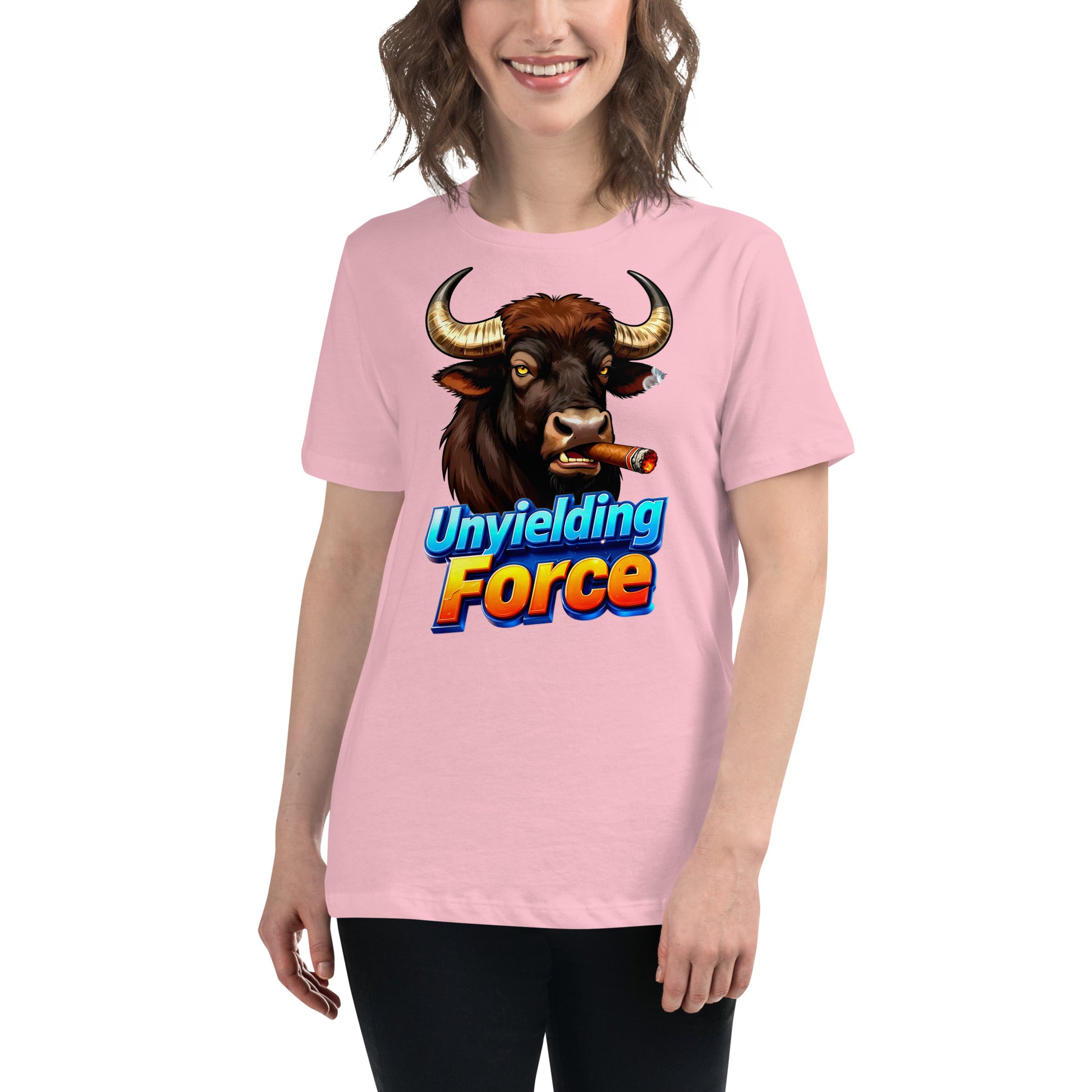 Women's Relaxed T-Shirt - Unyielding Force Women's Relaxed Tee – Bold Bull Power for Strong Women by printfluence.net