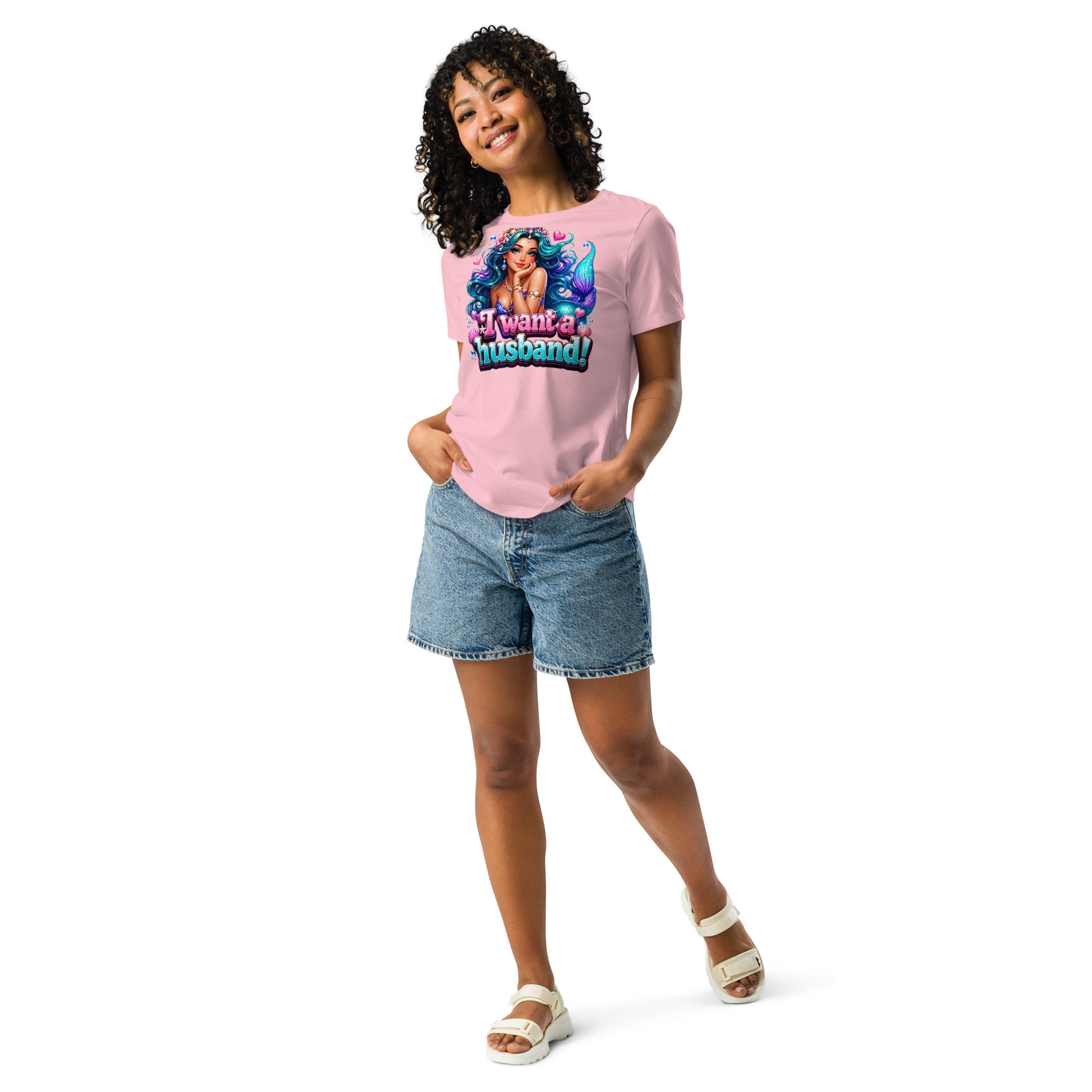 Women's Relaxed T-Shirt - I Want A Husband - Cute Magical Mermaid by printfluence.net