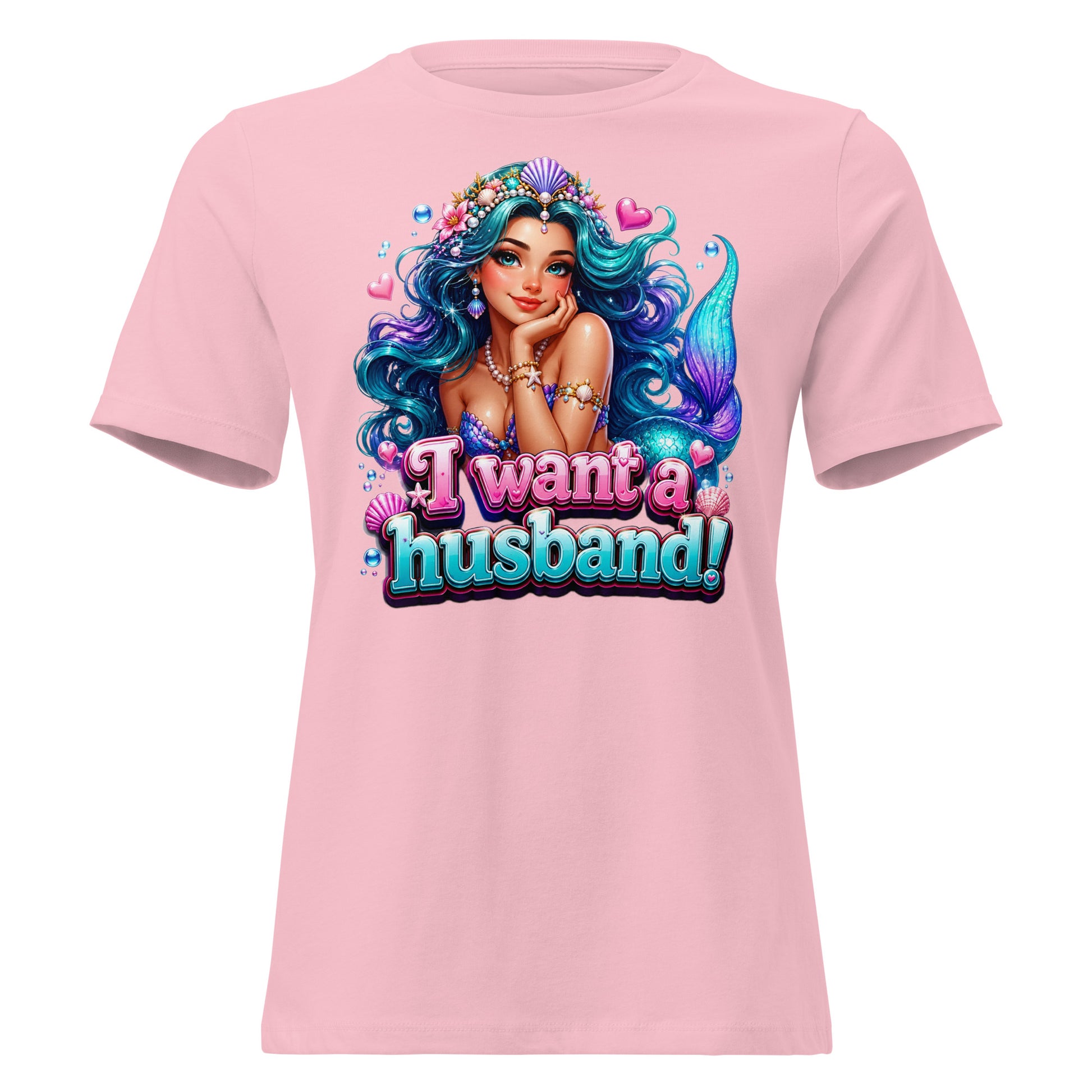 Women's Relaxed T-Shirt - I Want A Husband - Cute Magical Mermaid by printfluence.net