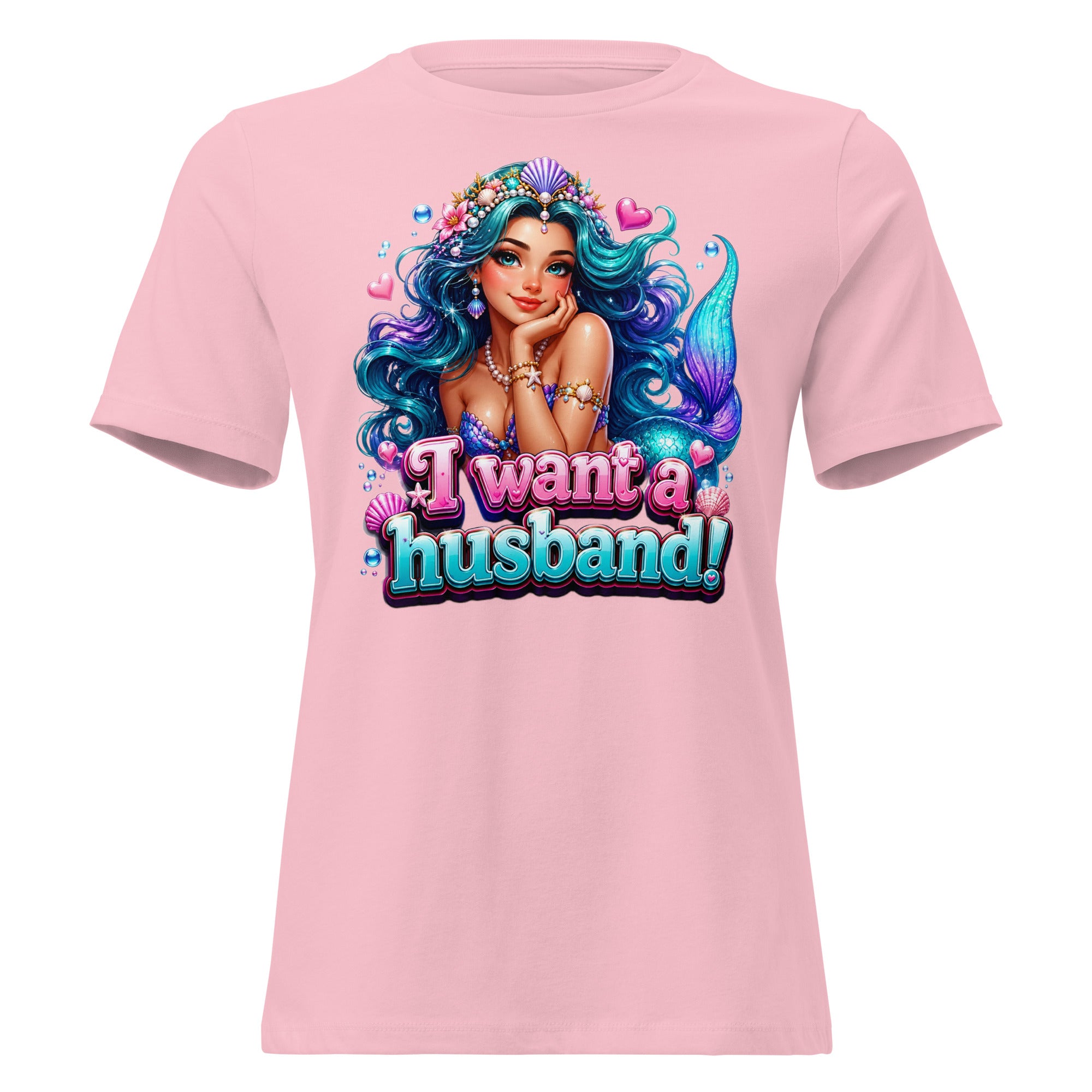Women's Relaxed T-Shirt - I Want A Husband - Cute Magical Mermaid by printfluence.net
