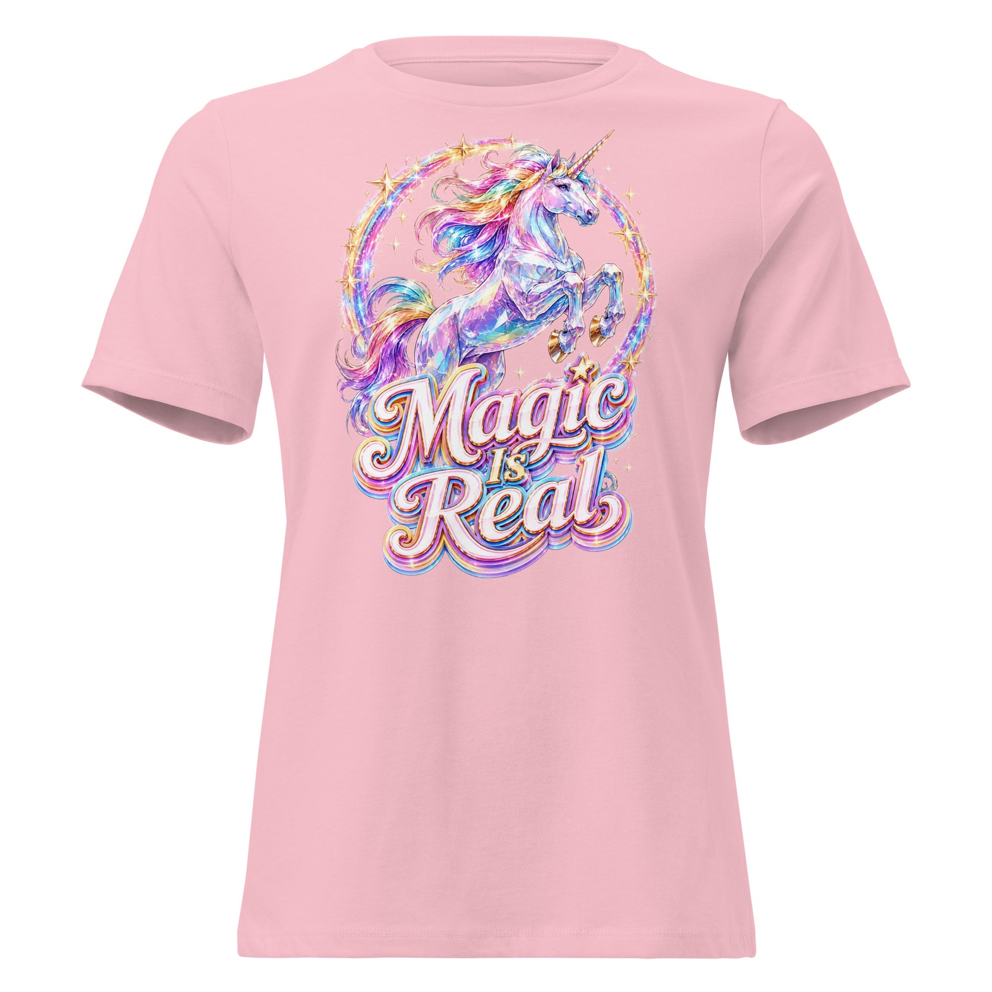 Women's Relaxed T-Shirt -Majestic Crystal Unicorn - Magic Is Real Premium Graphic Design by printfluence.net