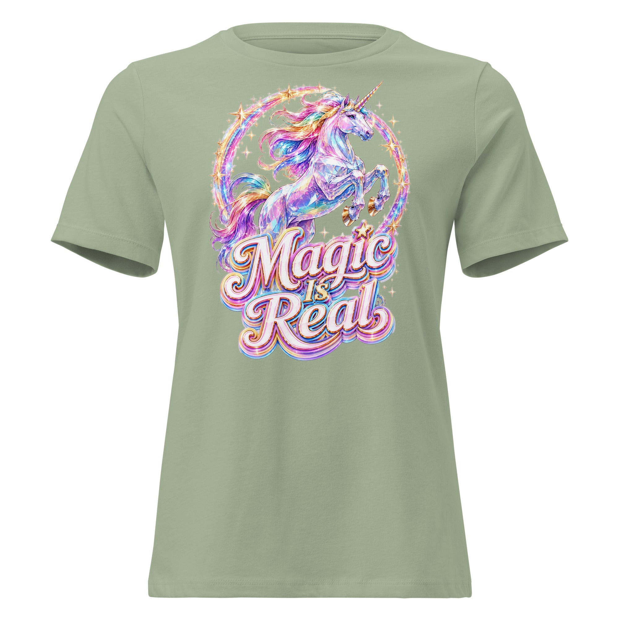 Women's Relaxed T-Shirt -Majestic Crystal Unicorn - Magic Is Real Premium Graphic Design by printfluence.net