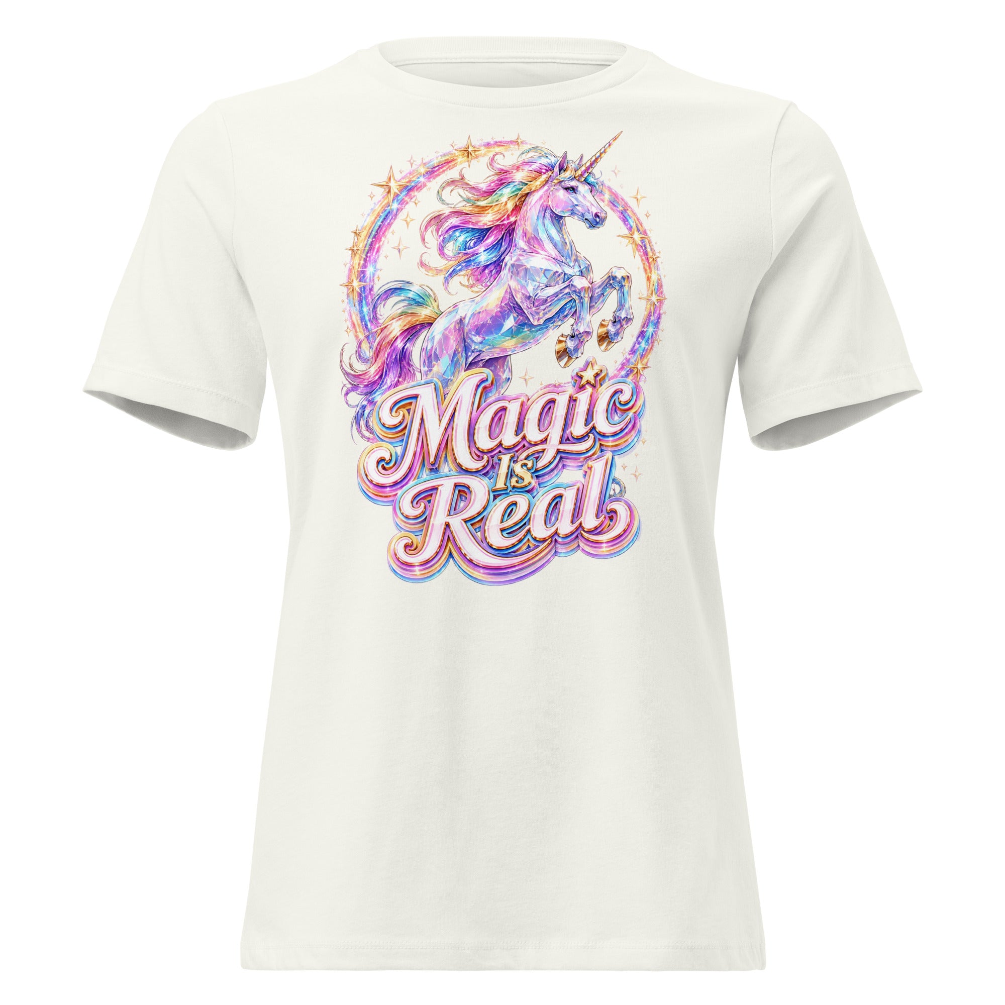 Women's Relaxed T-Shirt -Majestic Crystal Unicorn - Magic Is Real Premium Graphic Design by printfluence.net