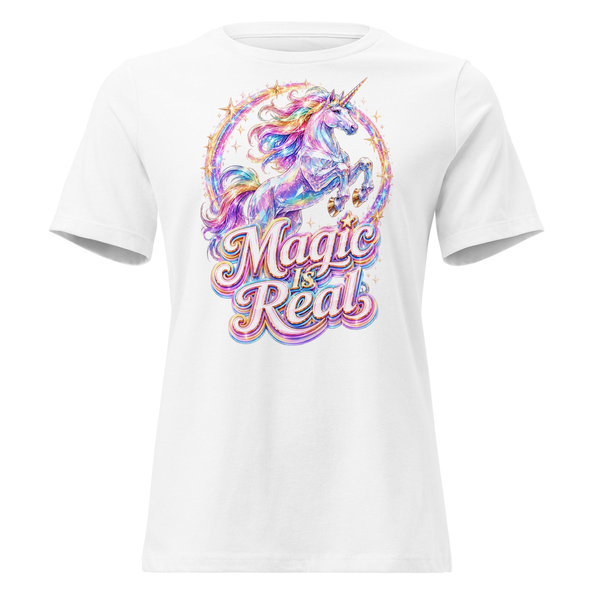 Women's Relaxed T-Shirt -Majestic Crystal Unicorn - Magic Is Real Premium Graphic Design by printfluence.net
