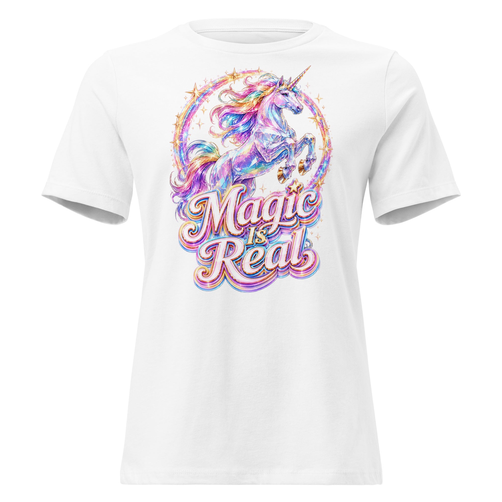 Women's Relaxed T-Shirt -Majestic Crystal Unicorn - Magic Is Real Premium Graphic Design by printfluence.net