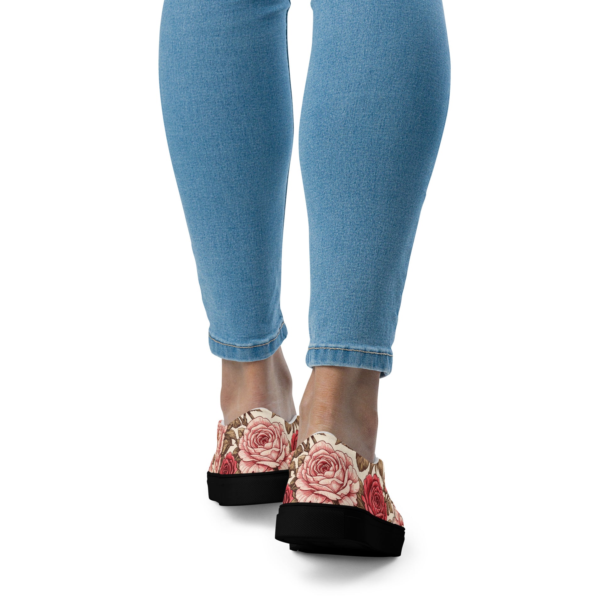 Women’s slip-on canvas shoes - Rose Garden Slip-On Shoes – Women's Floral Canvas Sneakers by printfluence.net