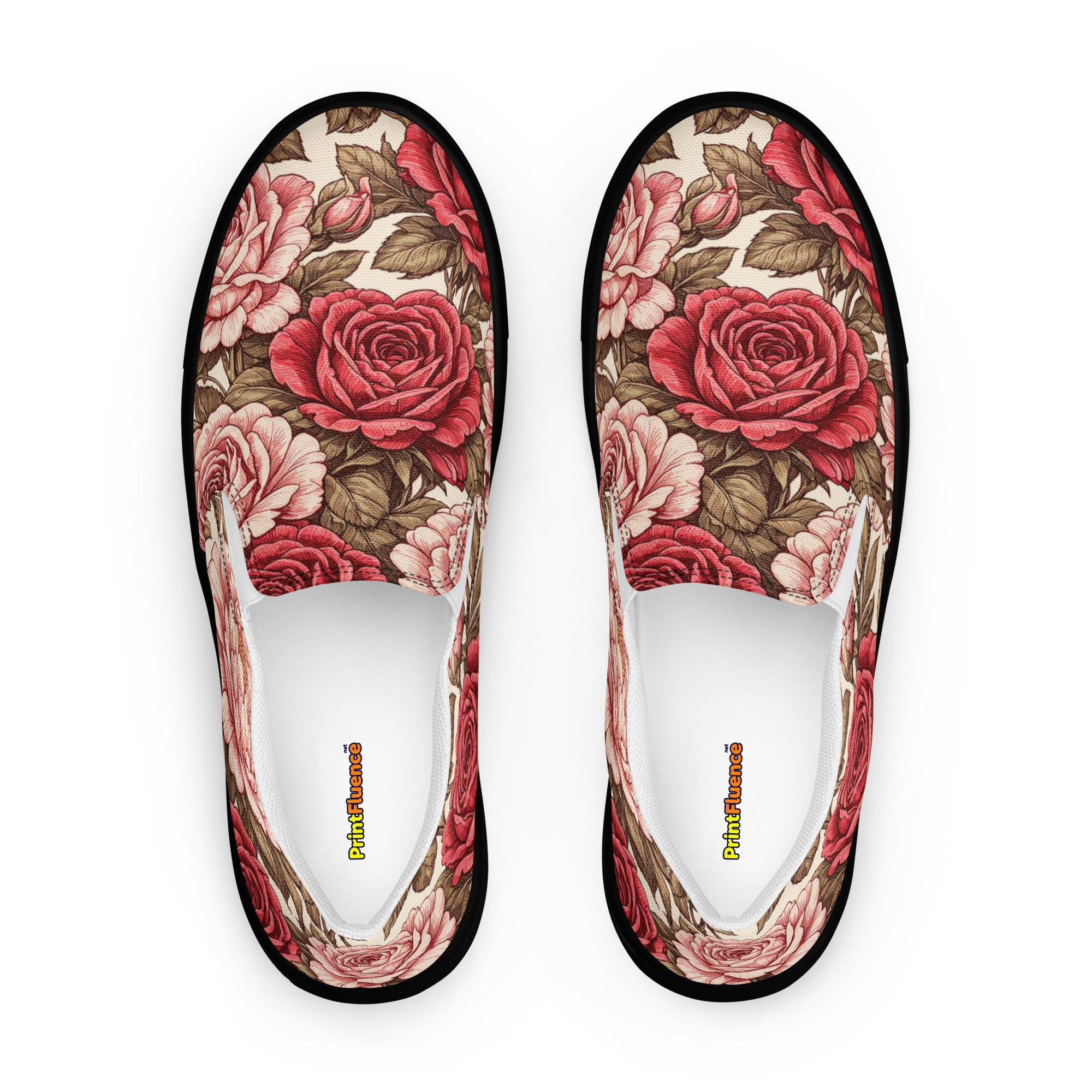 Women’s slip-on canvas shoes - Rose Garden Slip-On Shoes – Women's Floral Canvas Sneakers by printfluence.net