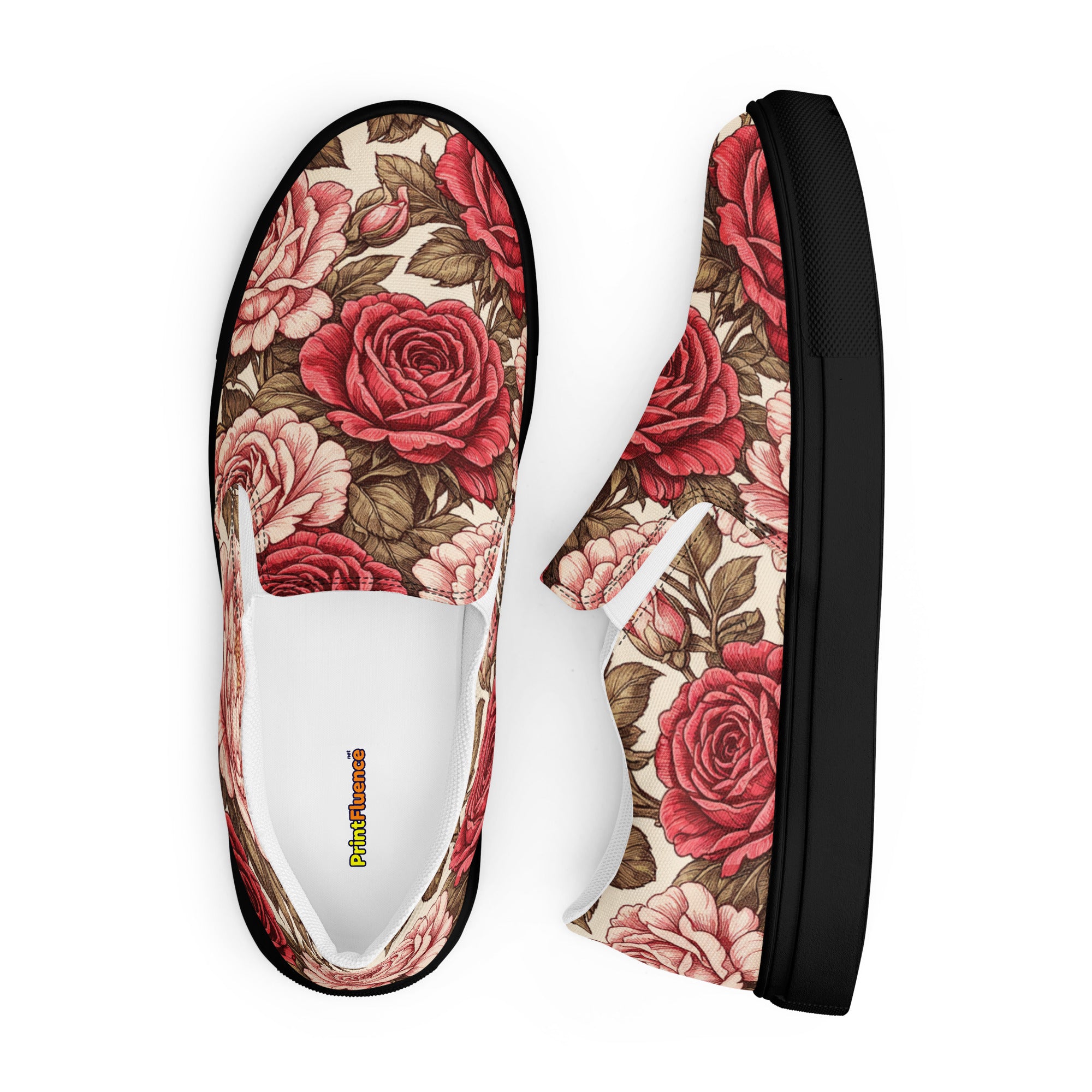 Women’s slip-on canvas shoes - Rose Garden Slip-On Shoes – Women's Floral Canvas Sneakers by printfluence.net