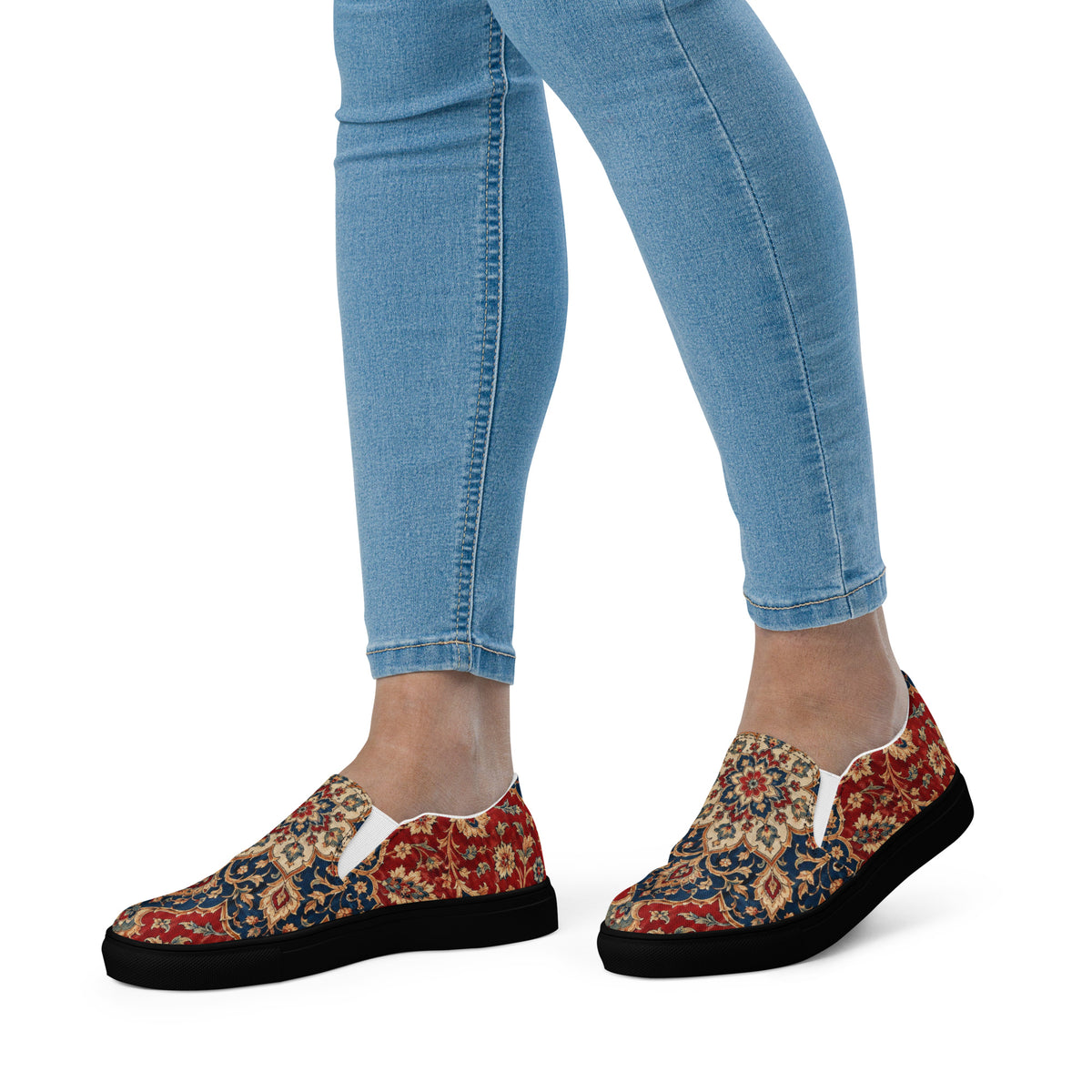 Heritage Bloom Lovers | Women’s Slip-On Canvas Shoes — Vintage Classic Persian Carpet Medallion Pattern by printfluence