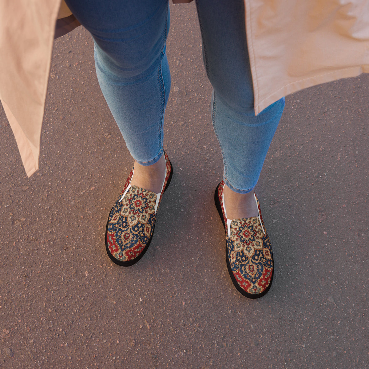 Heritage Bloom Lovers | Women’s Slip-On Canvas Shoes — Vintage Classic Persian Carpet Medallion Pattern by printfluence