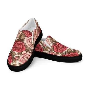 Women’s slip-on canvas shoes - Rose Garden Slip-On Shoes – Women's Floral Canvas Sneakers by printfluence.net