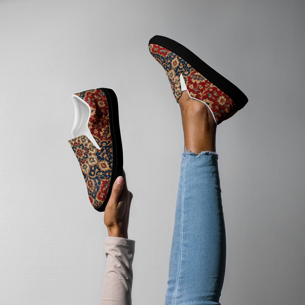 Heritage Bloom Lovers | Women’s Slip-On Canvas Shoes — Vintage Classic Persian Carpet Medallion Pattern by printfluence