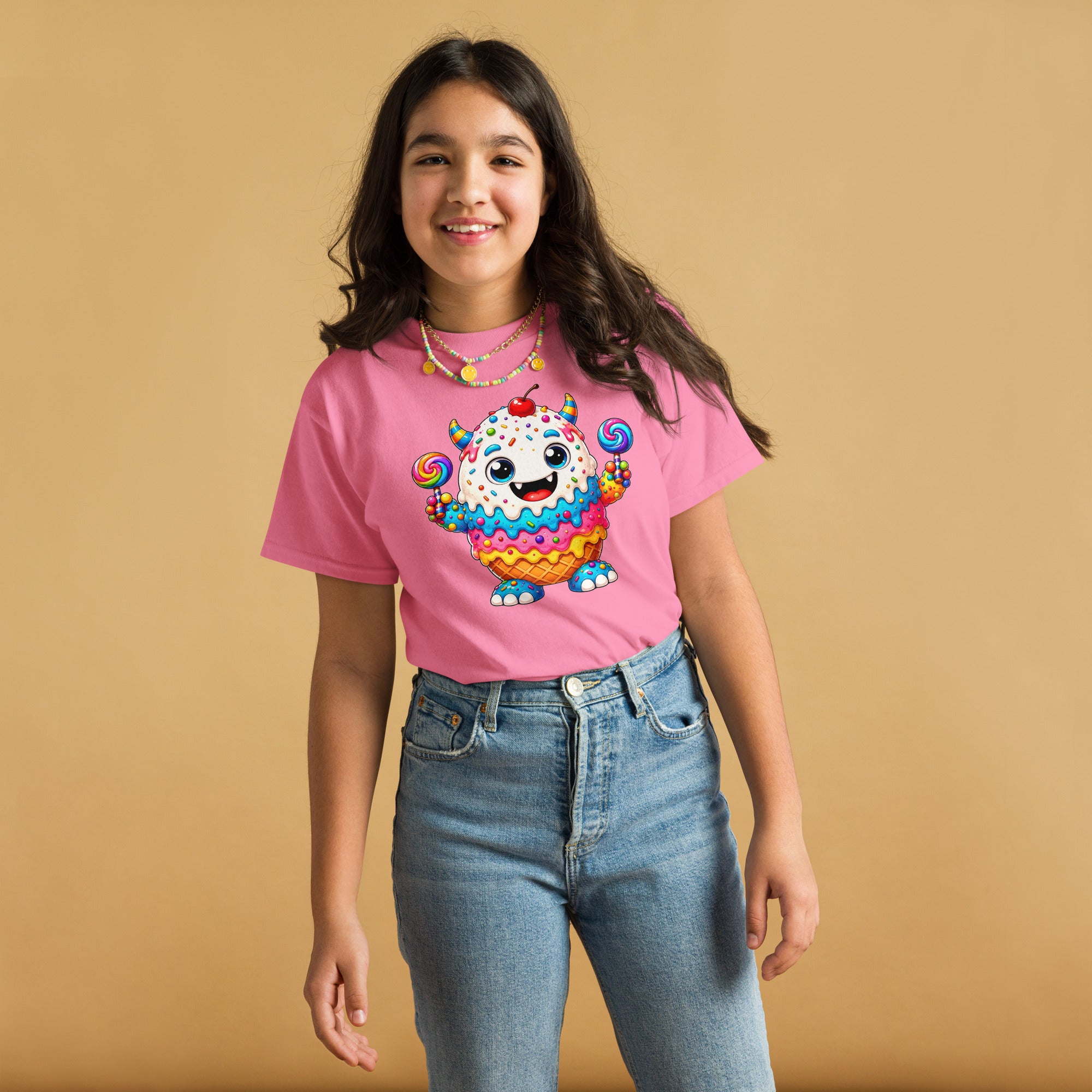 Youth classic tee - Cute Ice Cream Monster Youth Classic Tee – Colorful Sweet Candy Kids Graphic T-Shirt by printfluence.net