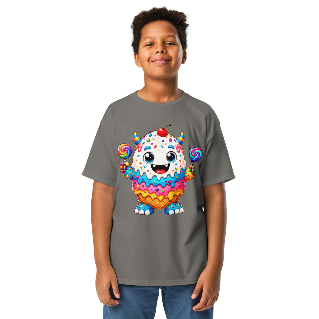 Youth classic tee - Cute Ice Cream Monster Youth Classic Tee – Colorful Sweet Candy Kids Graphic T-Shirt by printfluence.net