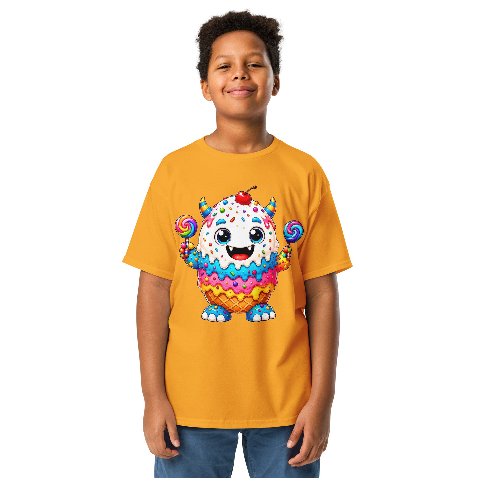 Youth classic tee - Cute Ice Cream Monster Youth Classic Tee – Colorful Sweet Candy Kids Graphic T-Shirt by printfluence.net