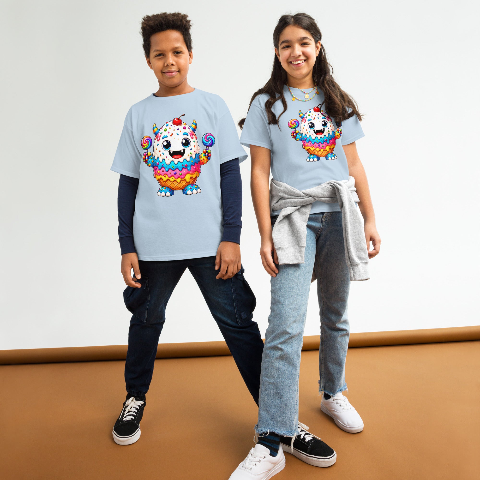 Youth classic tee - Cute Ice Cream Monster Youth Classic Tee – Colorful Sweet Candy Kids Graphic T-Shirt by printfluence.net