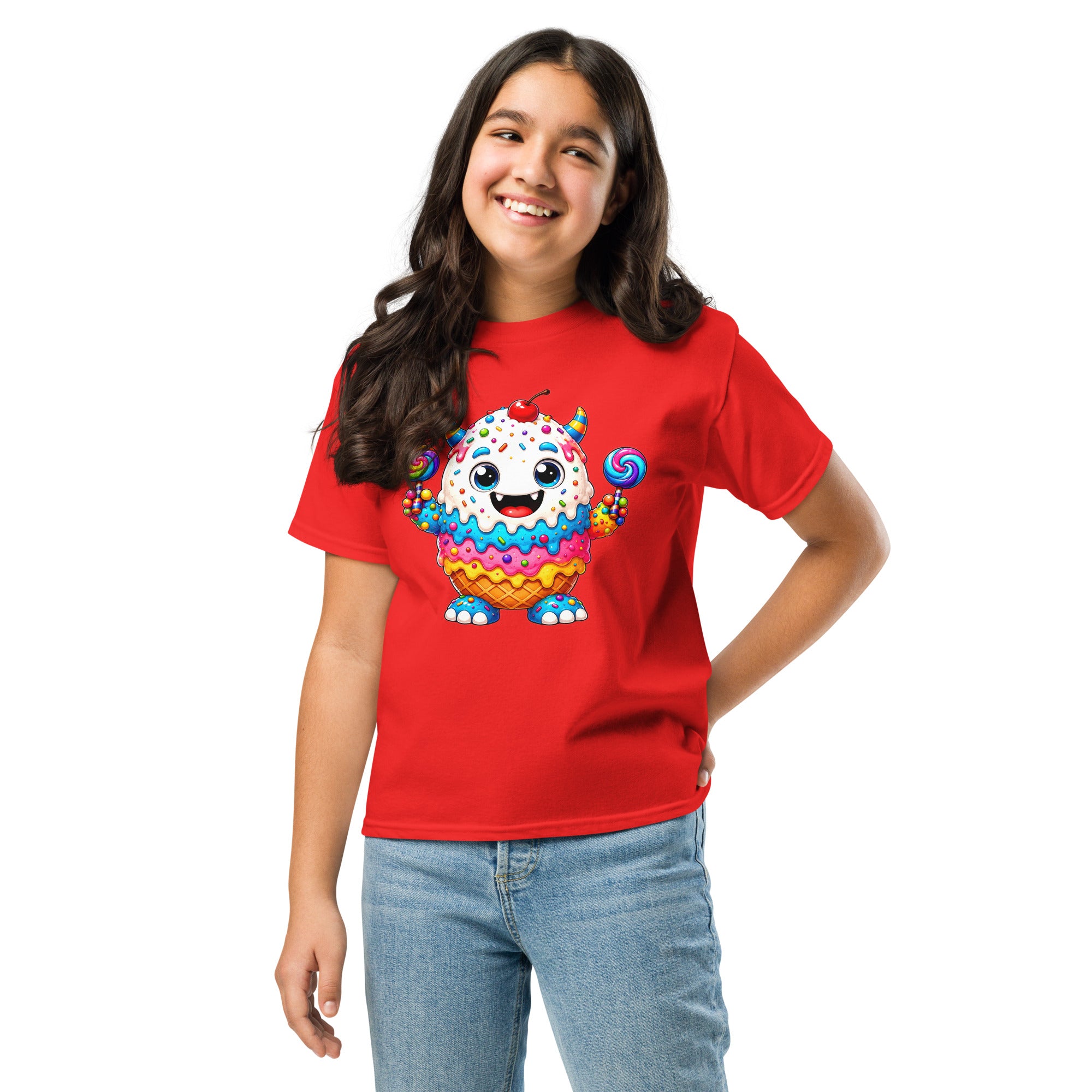 Youth classic tee - Cute Ice Cream Monster Youth Classic Tee – Colorful Sweet Candy Kids Graphic T-Shirt by printfluence.net