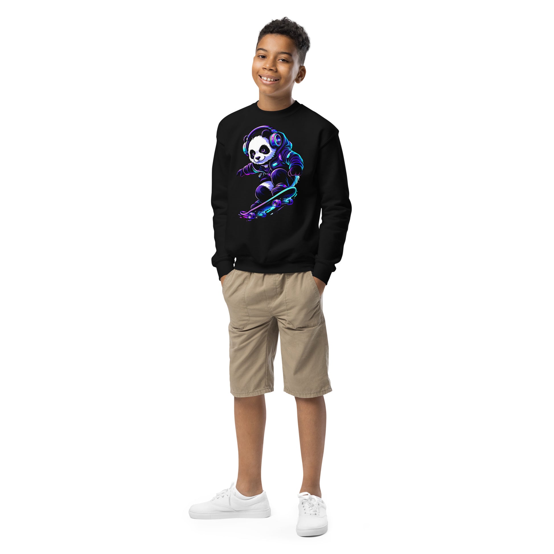 Youth crewneck sweatshirt - Shredding Panda Youth Crewneck Sweatshirt – Epic Skateboard Panda Graphic by printfluence.net